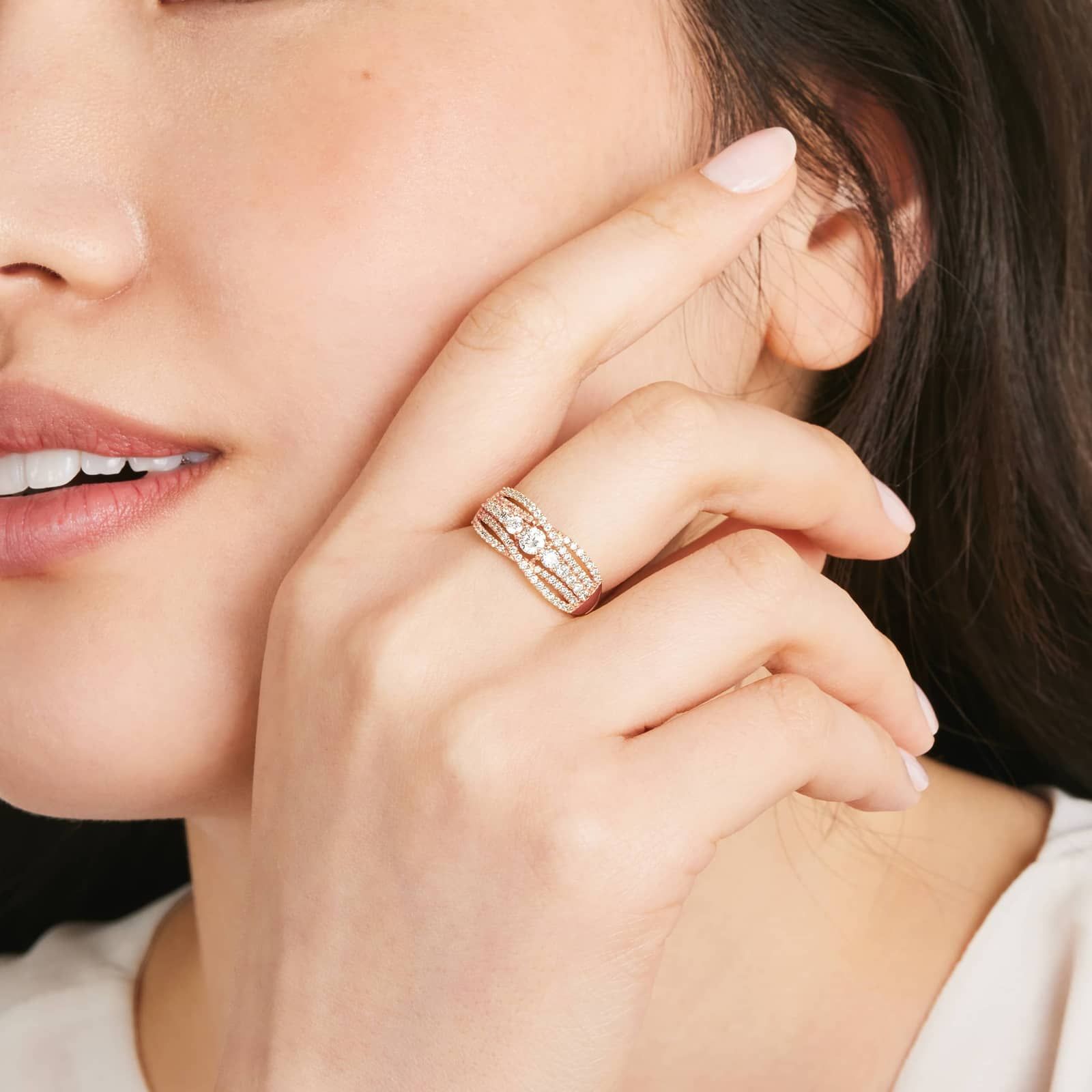 Multi-Row Diamond Ring In 14K Rose Gold
