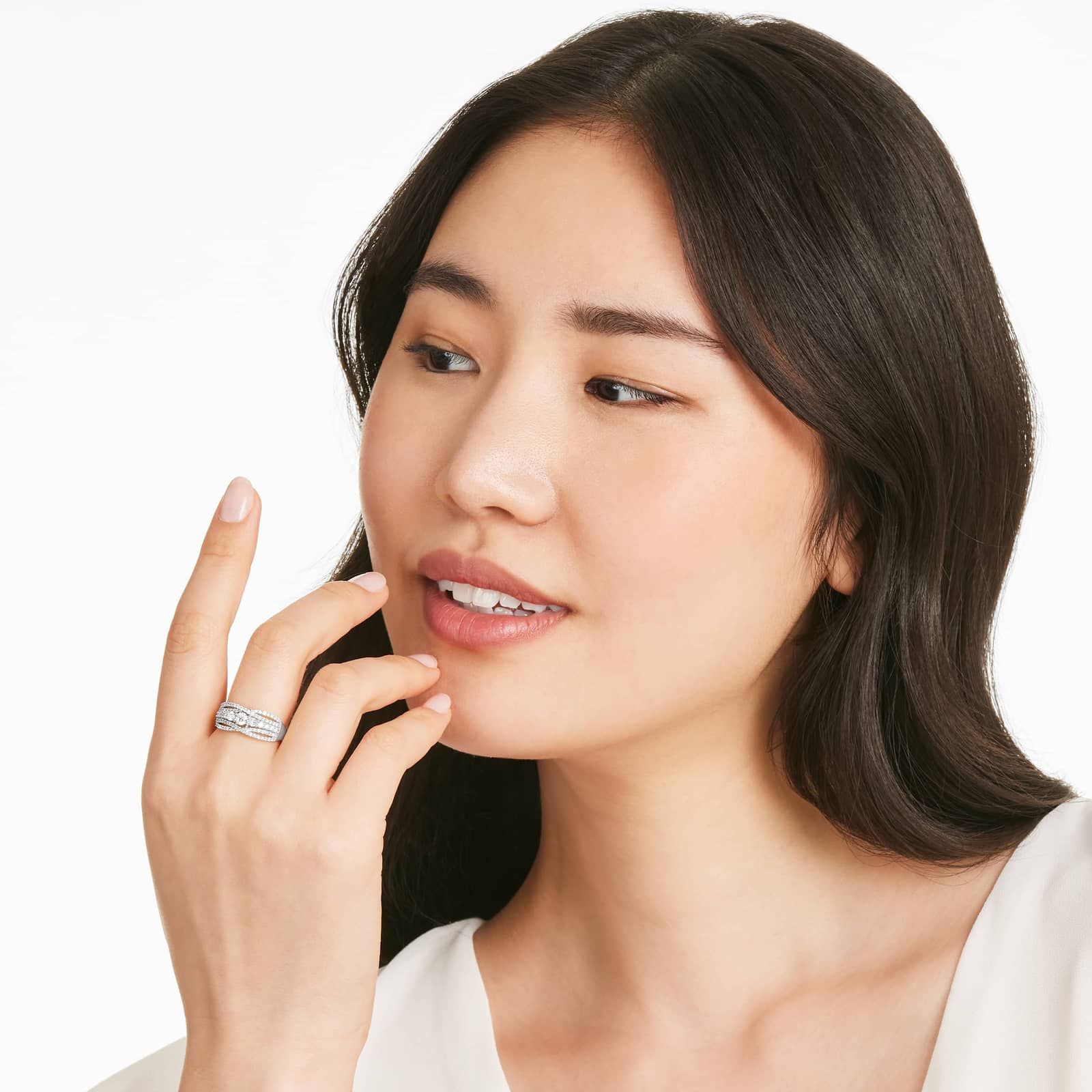 Multi-Row Diamond Ring In 14K White Gold