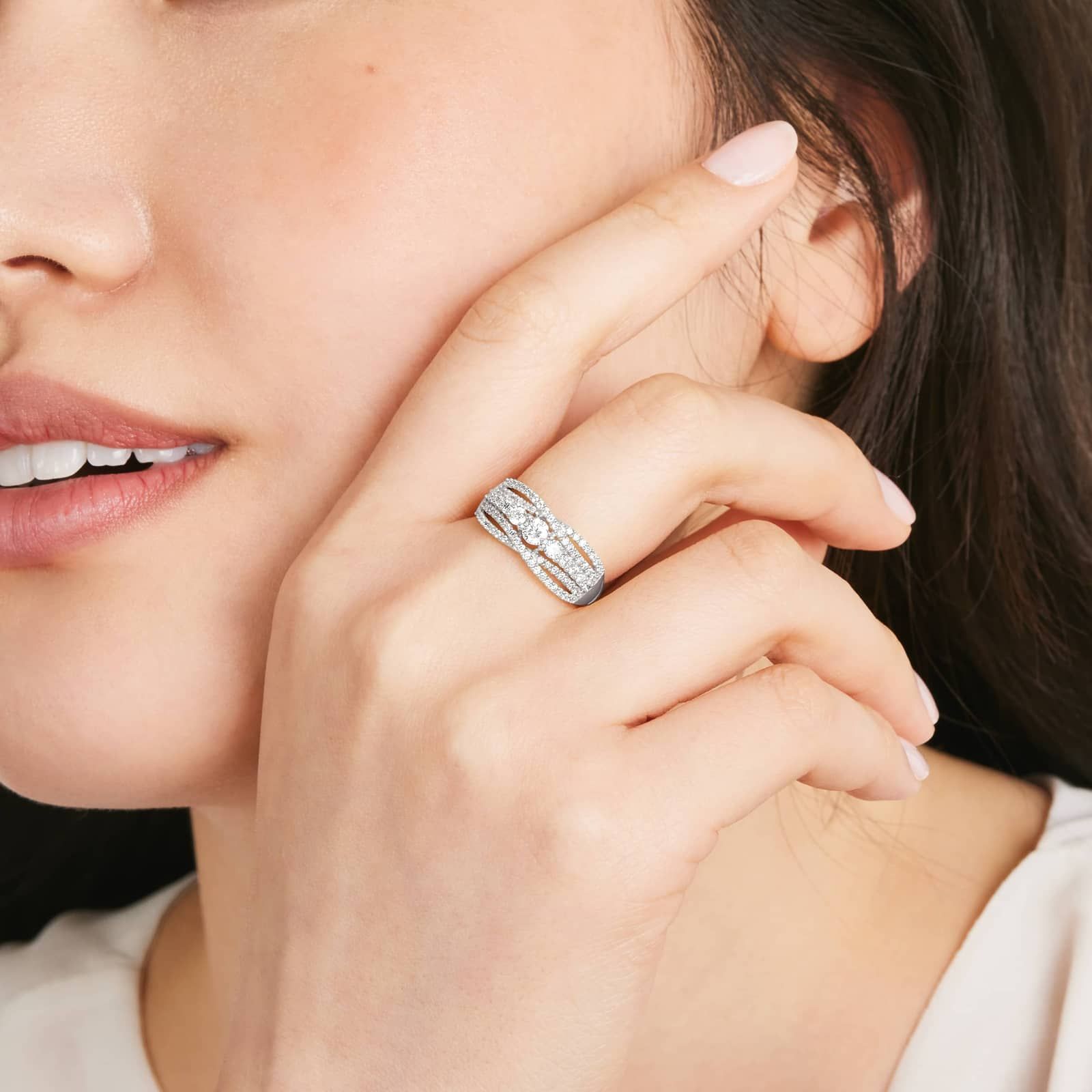 Multi-Row Diamond Ring In 14K White Gold