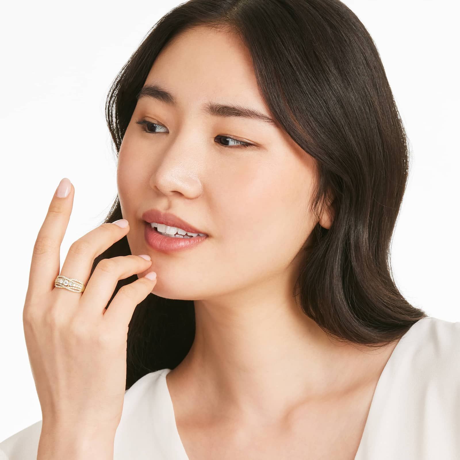 Multi-Row Diamond Ring In 14K Yellow Gold