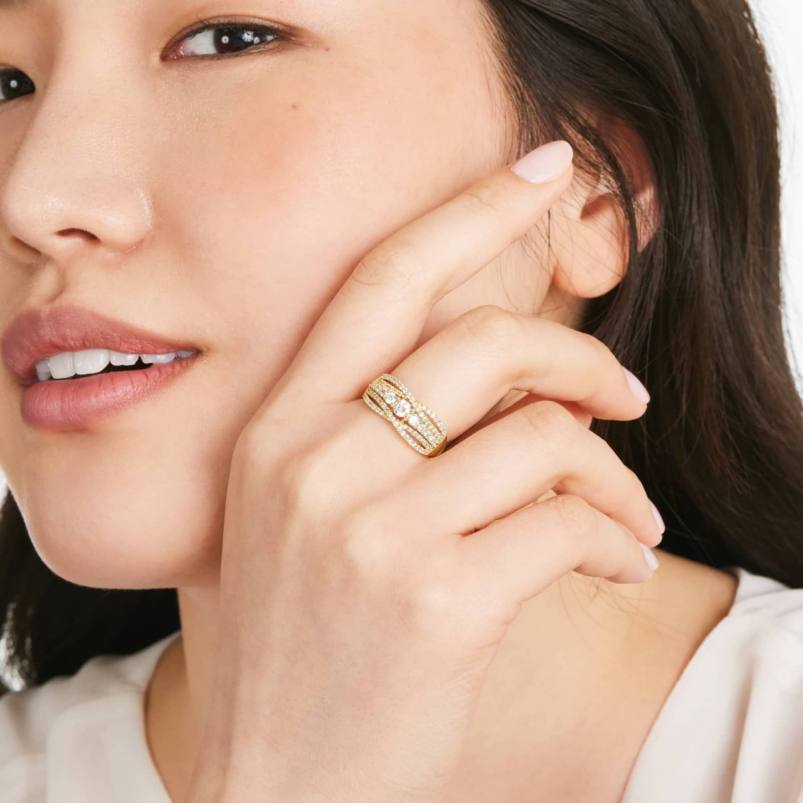 Multi-Row Diamond Ring In 14K Yellow Gold