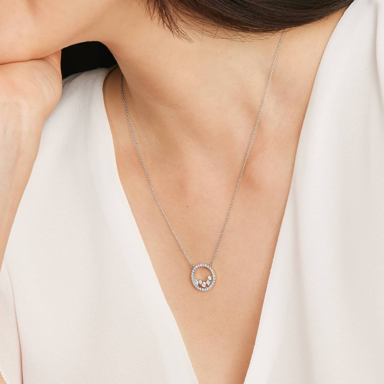 Scatter Diamond Necklace  In 14K White Gold