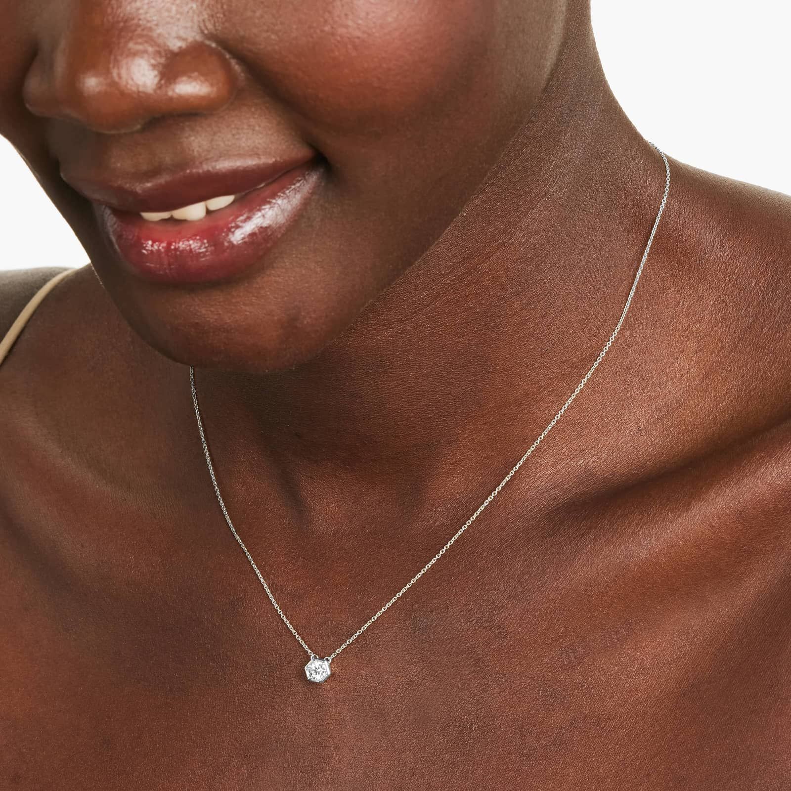 Geometric Frame Solitaire Diamond Pendant In 14K White Gold