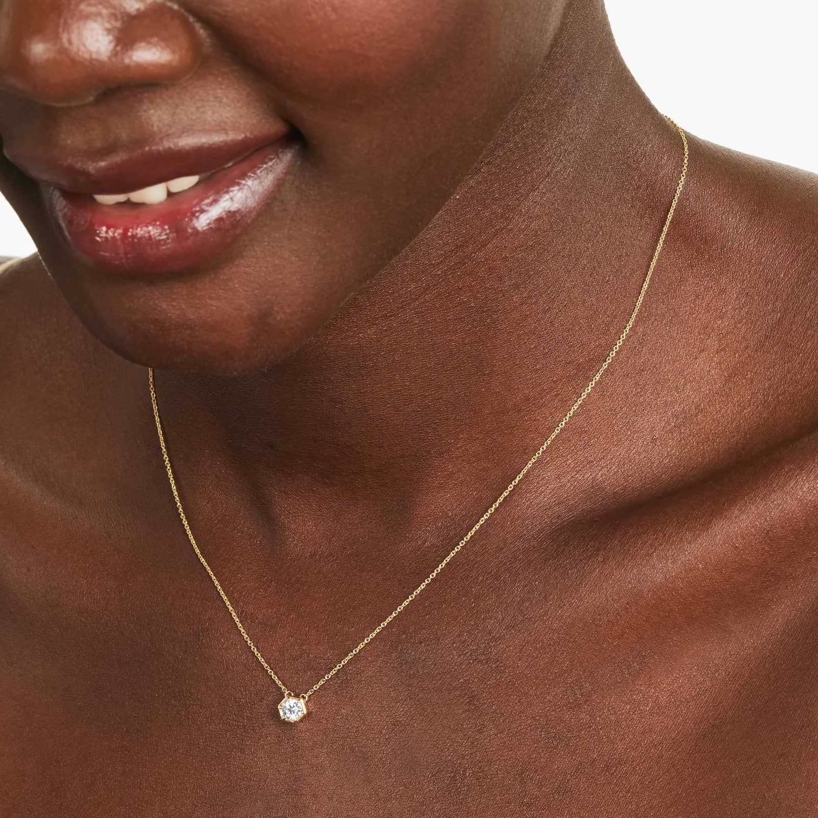 Geometric Frame Solitaire Diamond Pendant In 14K Yellow Gold