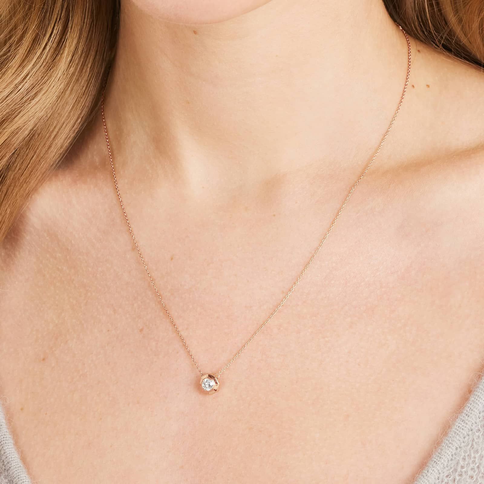 Octagonal Frame Diamond Solitaire Pendant In 14K Rose Gold