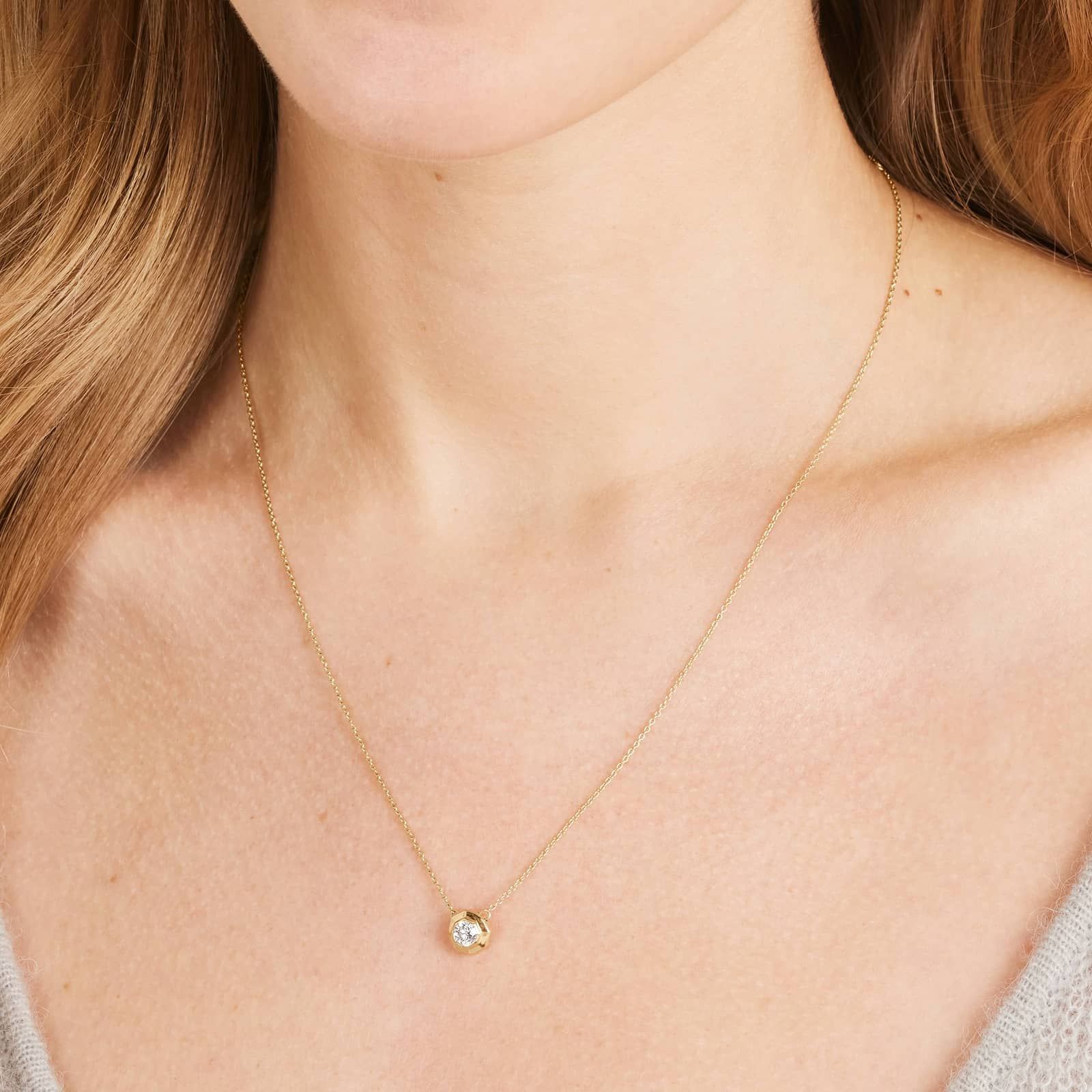 Octagonal Frame Diamond Solitaire Pendant In 14K Yellow Gold