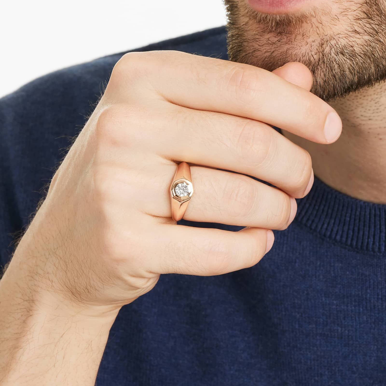 Octagonal Frame Solitaire Diamond Ring In 14K Rose Gold