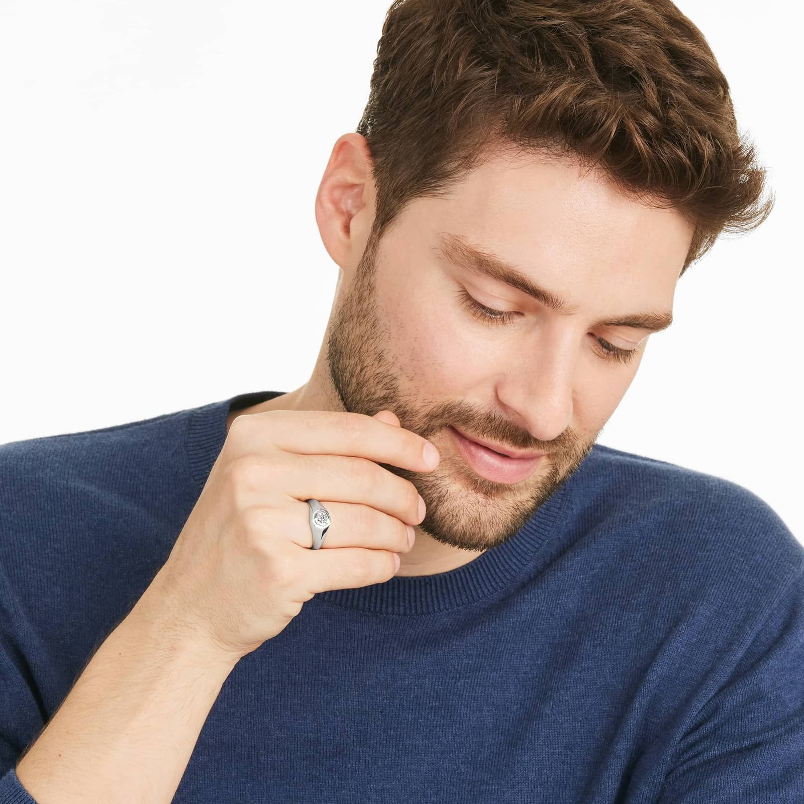 Octagonal Frame Solitaire Diamond Ring In 14K White Gold