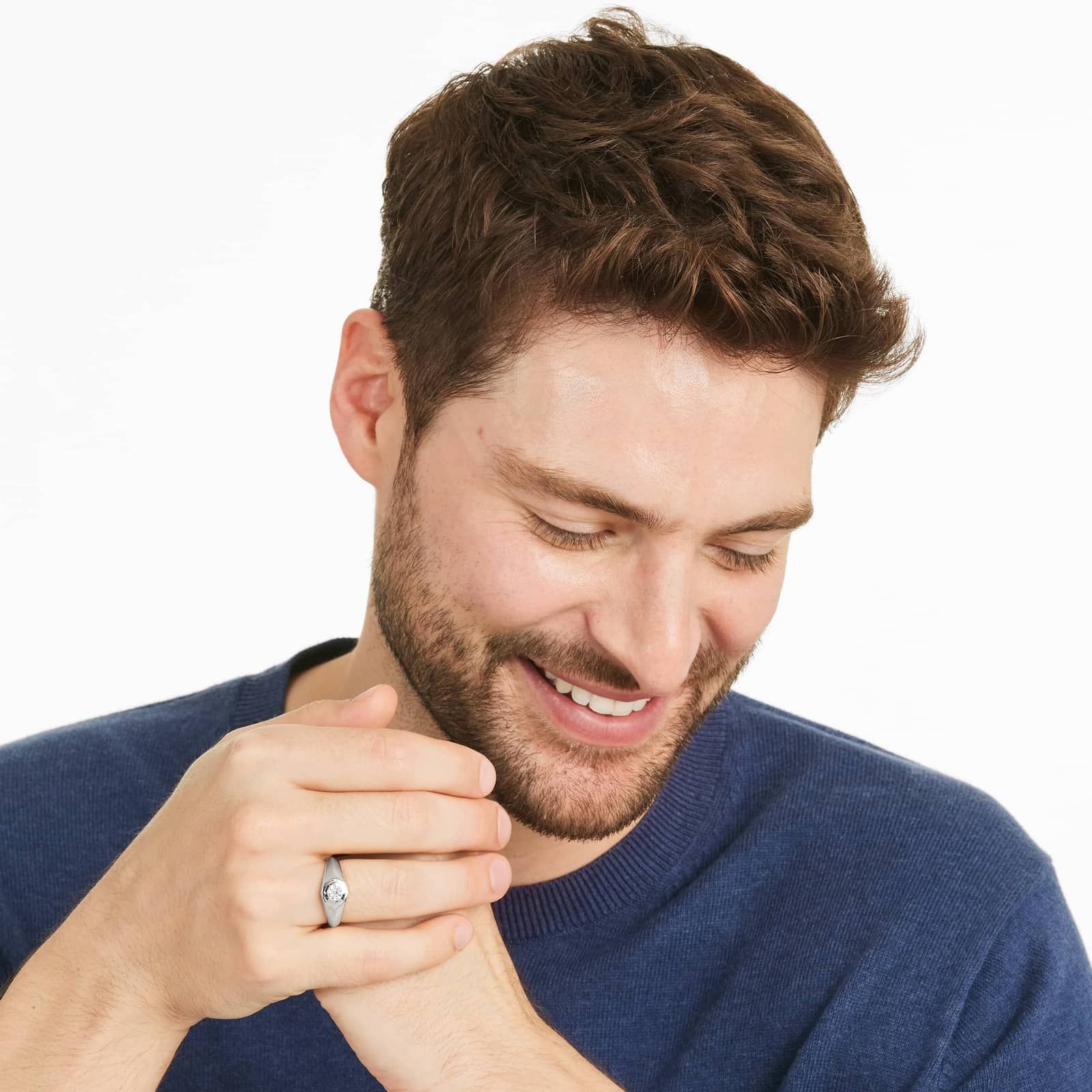 Octagonal Frame Solitaire Diamond Ring In 14K White Gold