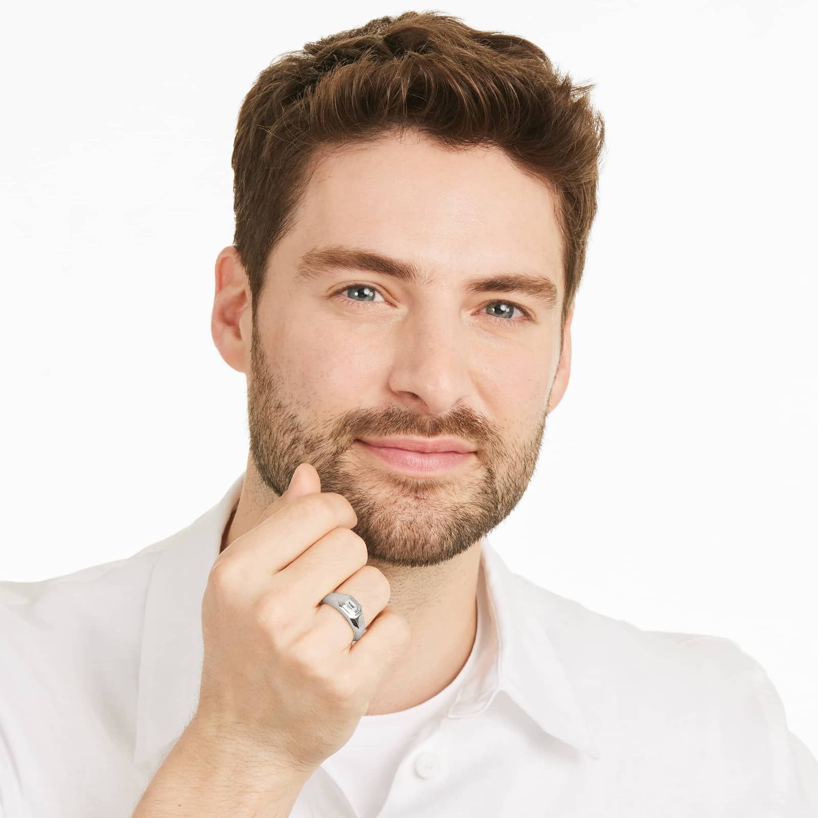 Emerald Cut Solitaire Diamond Ring In 14K White Gold