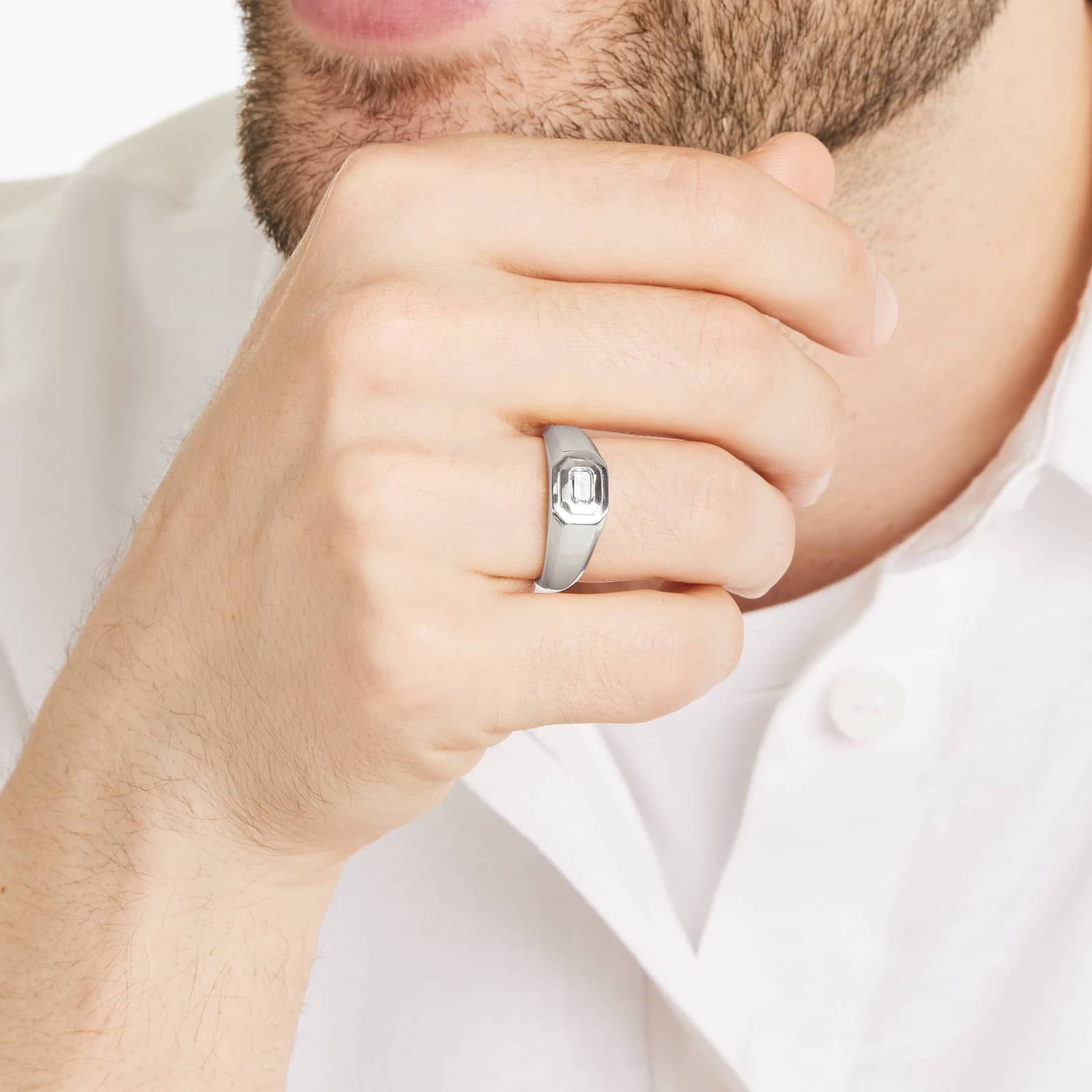 Emerald Cut Solitaire Diamond Ring In 14K White Gold