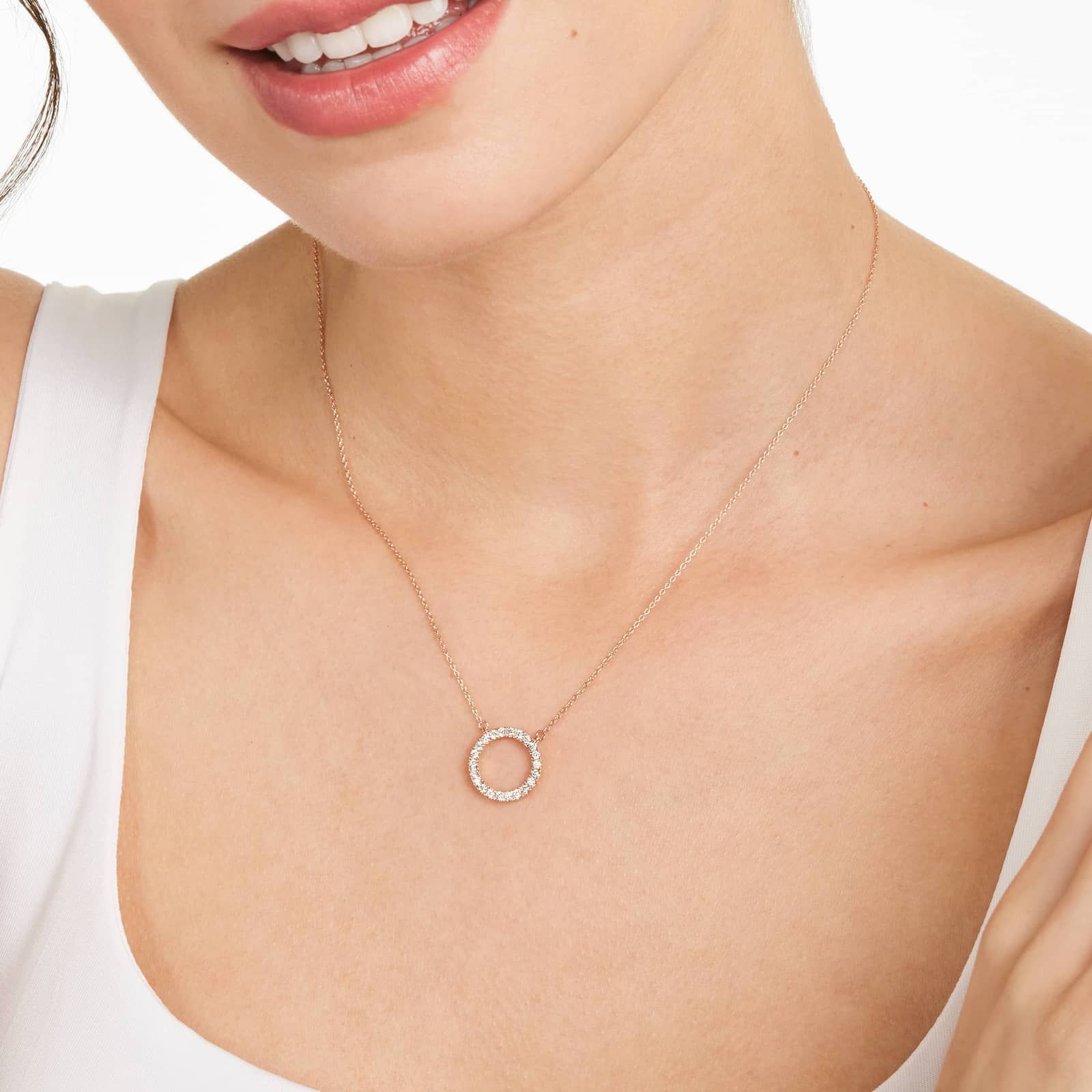 Open Circle Diamond Necklace In 14K Rose Gold