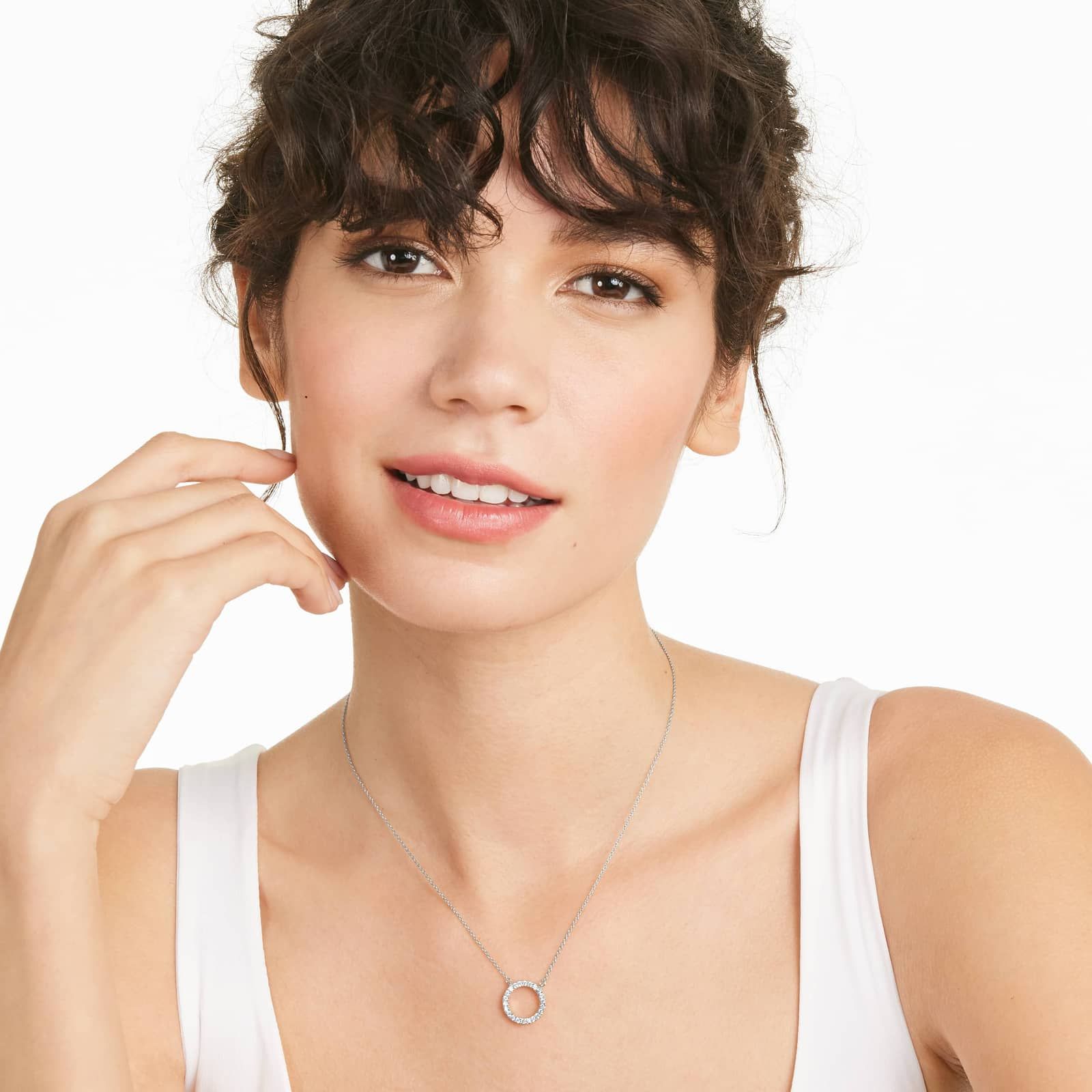 Open Circle Diamond Necklace In 14K White Gold