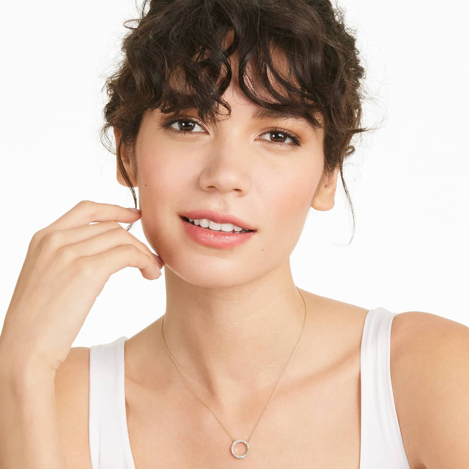 Open Circle Diamond Necklace In 14K Yellow Gold