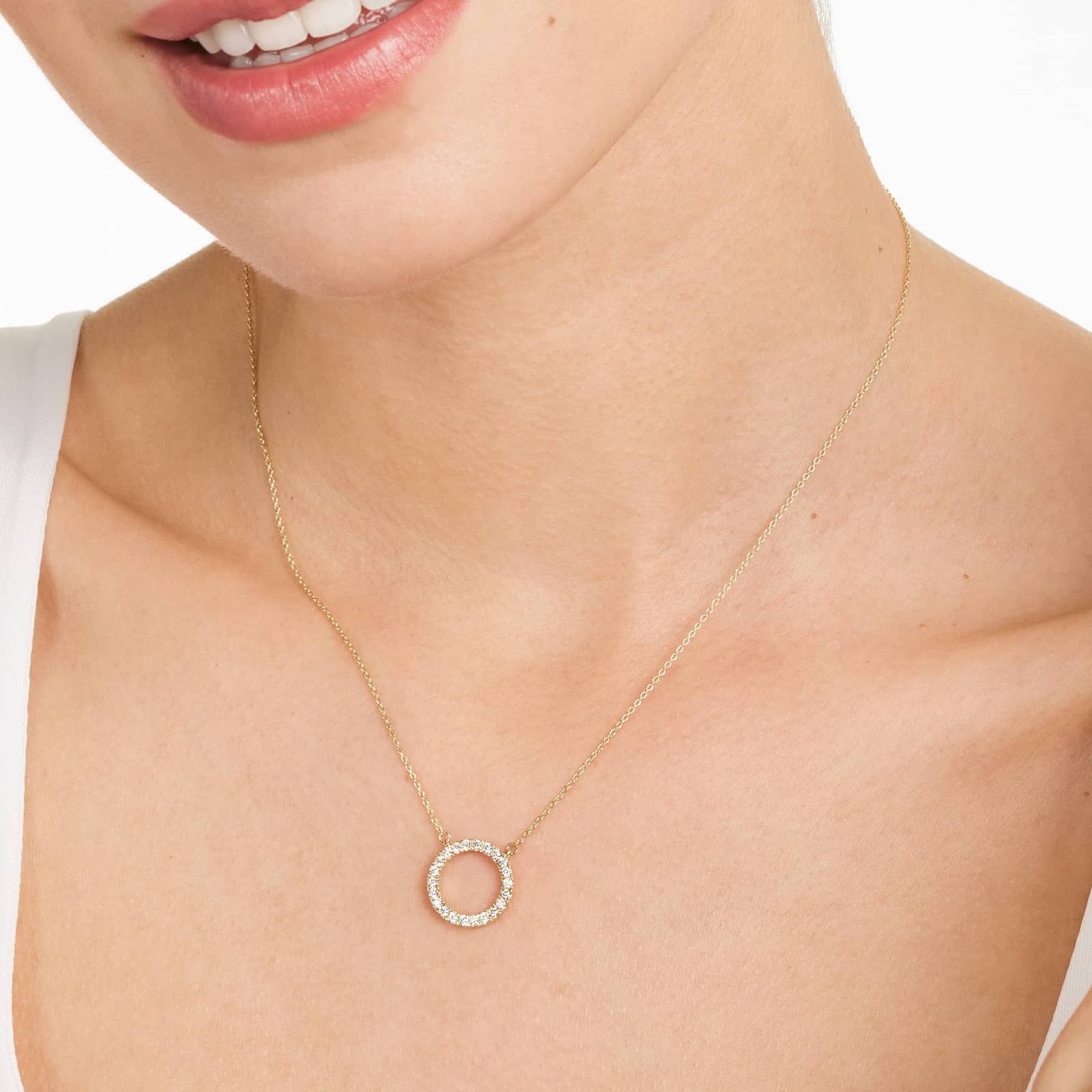 Open Circle Diamond Necklace In 14K Yellow Gold