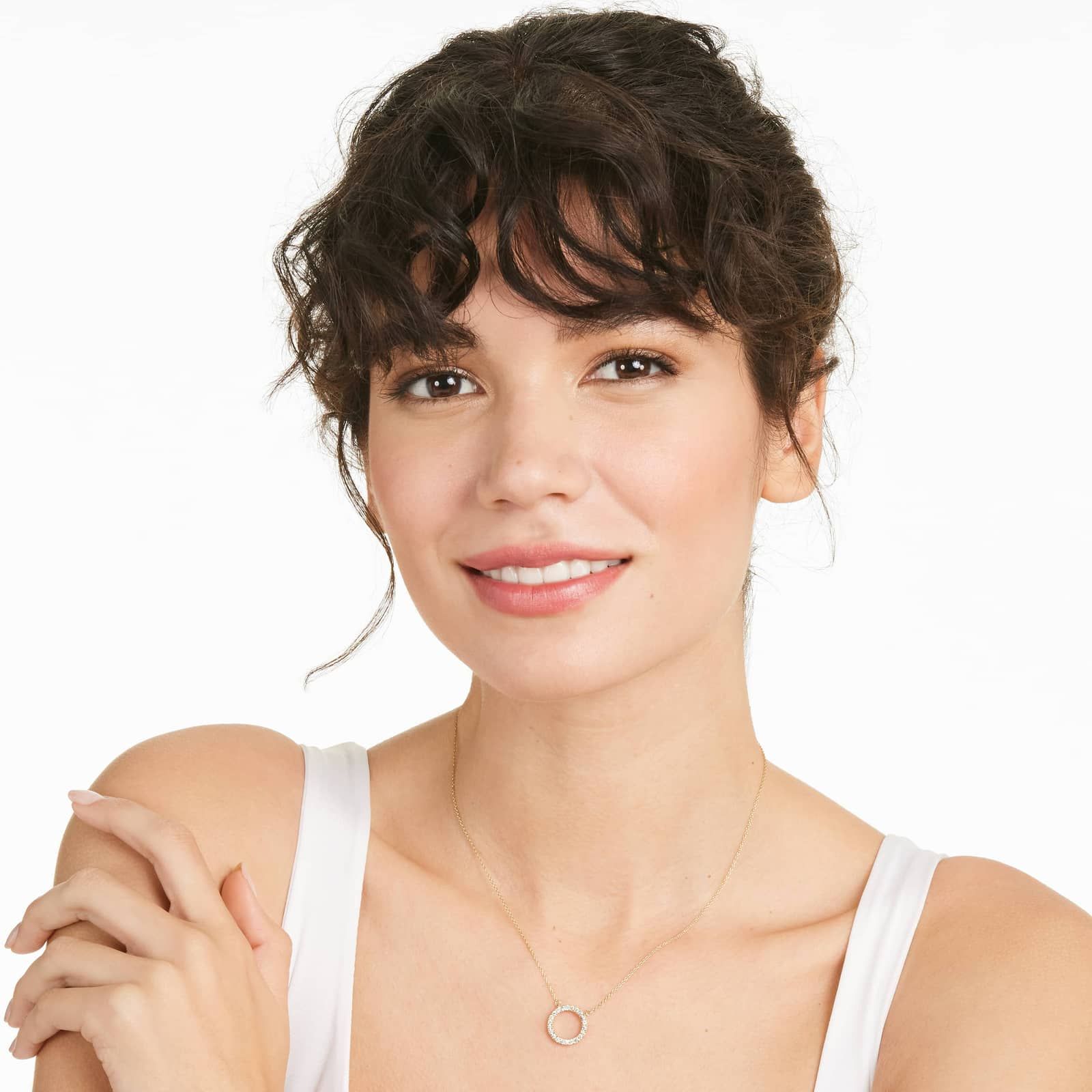 Open Circle Diamond Necklace In 14K Yellow Gold