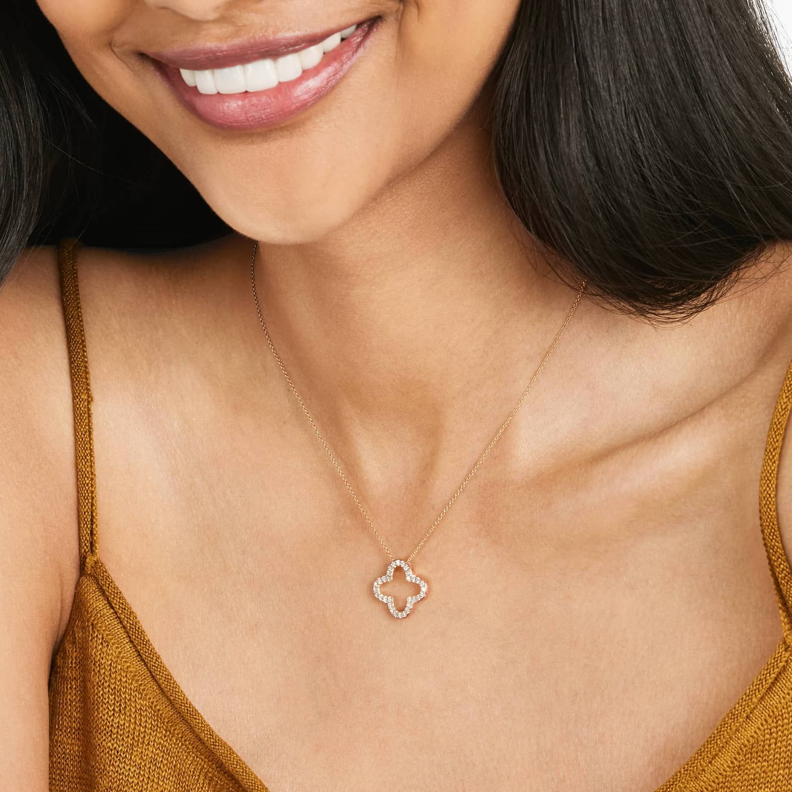 Open Clover Diamond Necklace In 14K Rose Gold