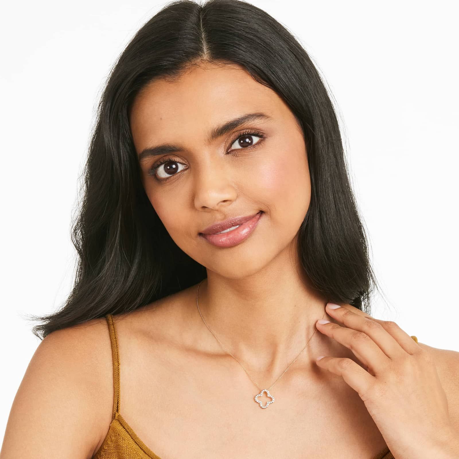 Open Clover Diamond Necklace In 14K Rose Gold