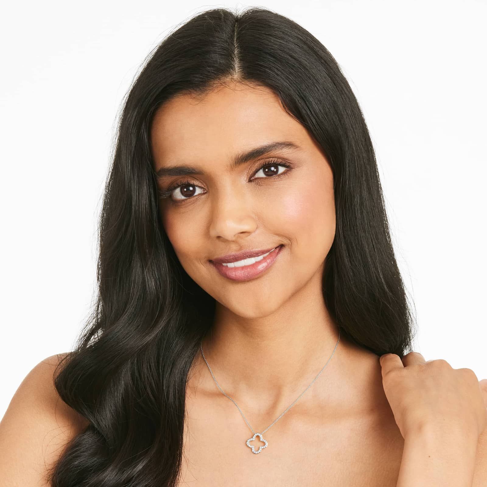 Open Clover Diamond Necklace In 14K White Gold