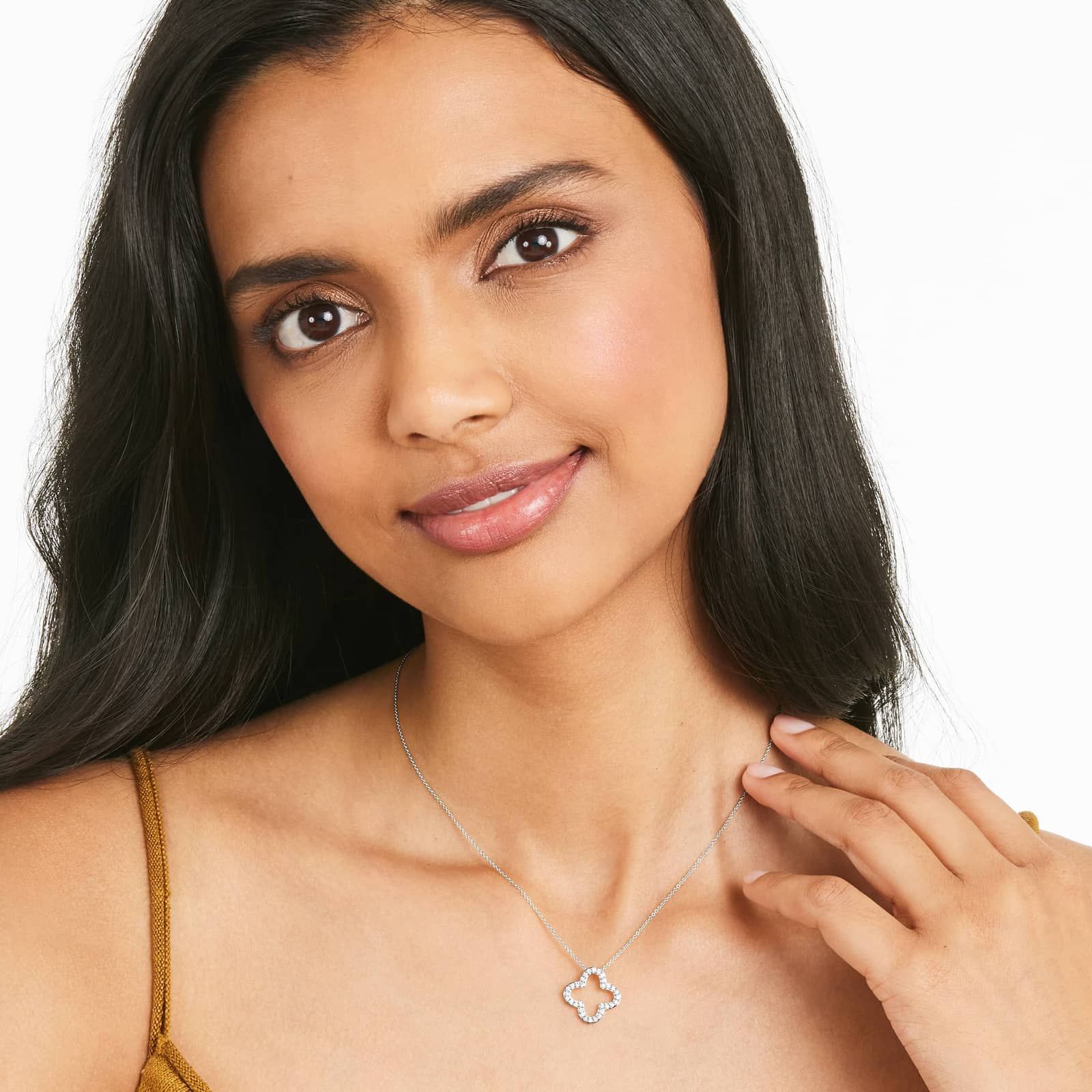 Open Clover Diamond Necklace In 14K White Gold