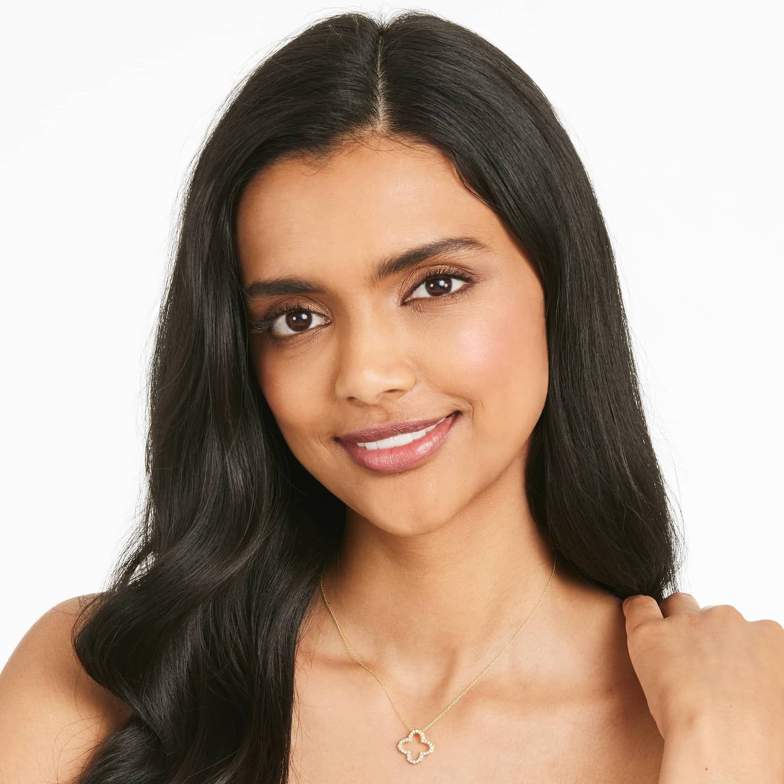 Open Clover Diamond Necklace In 14K Yellow Gold