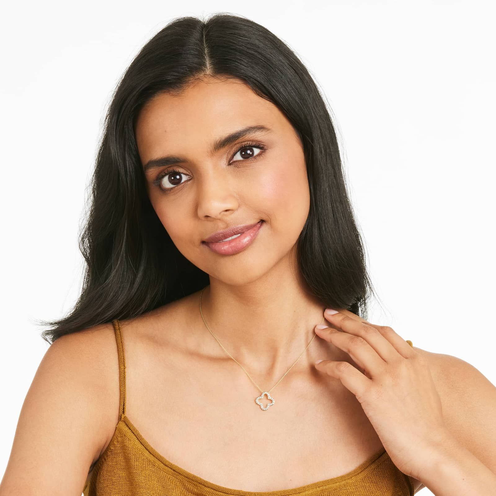 Open Clover Diamond Necklace In 14K Yellow Gold