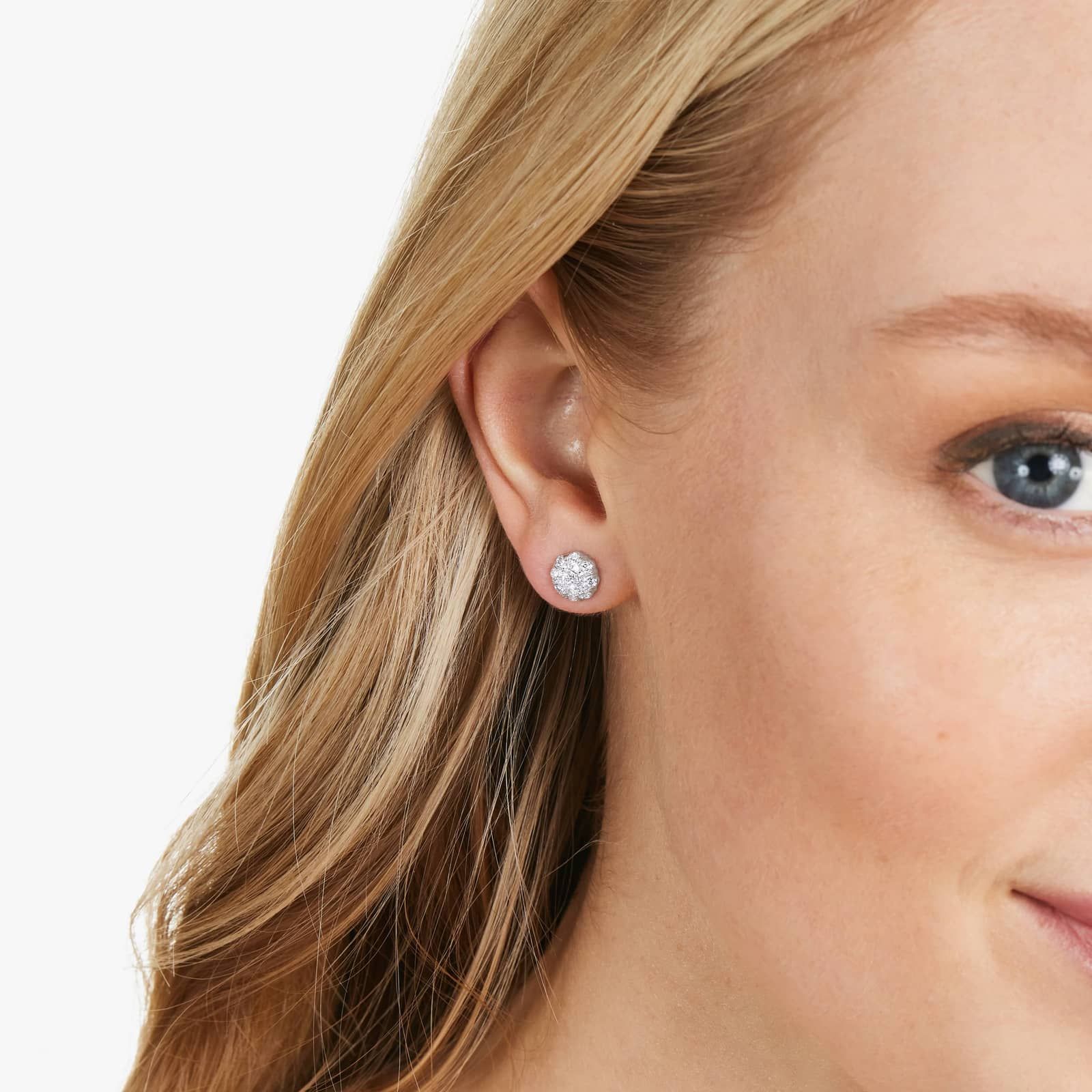 Peony Diamond Stud Earrings With Lab-Grown Diamonds In 14K White Gold