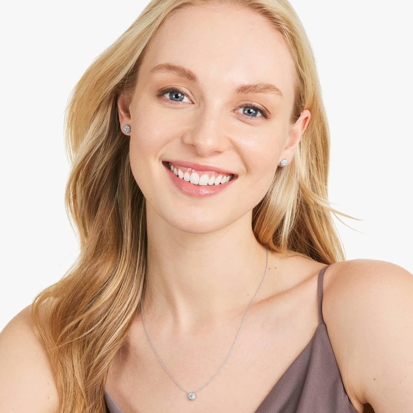 Peony Diamond Stud Earrings With Lab-Grown Diamonds In 14K White Gold