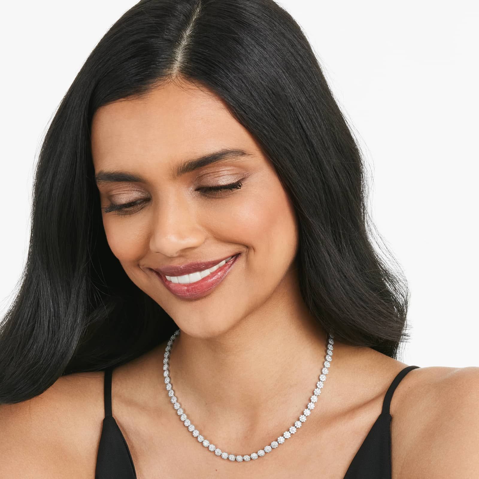 14K White Gold Lab-Grown Diamond Peony Tennis Necklace