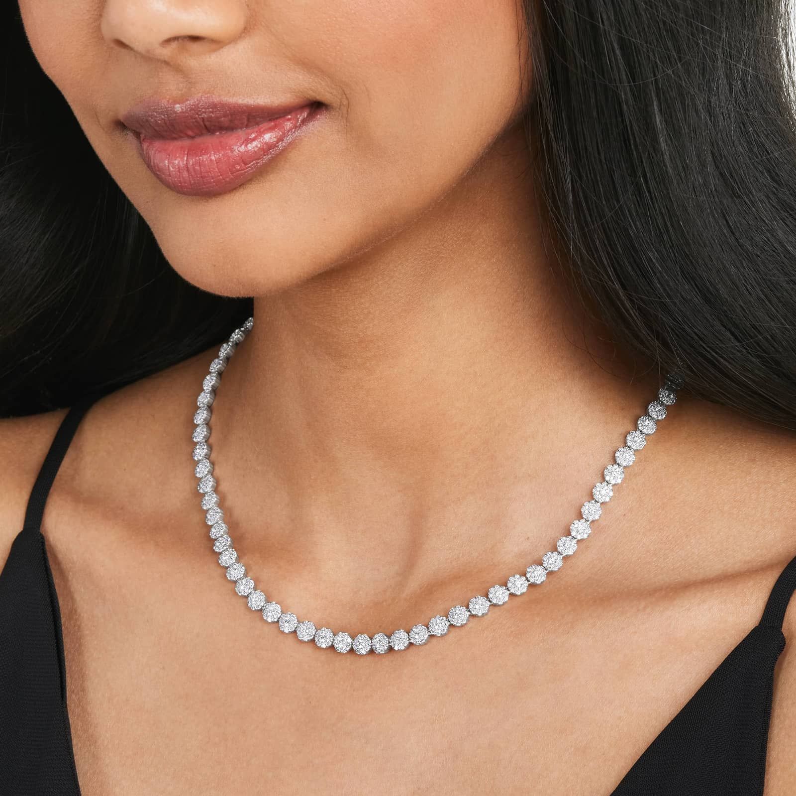 14K White Gold Lab-Grown Diamond Peony Tennis Necklace