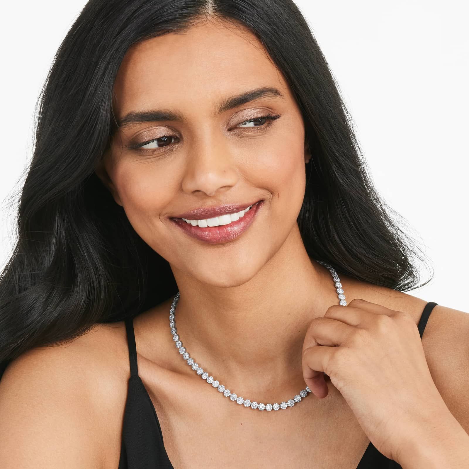 14K White Gold Lab-Grown Diamond Peony Tennis Necklace