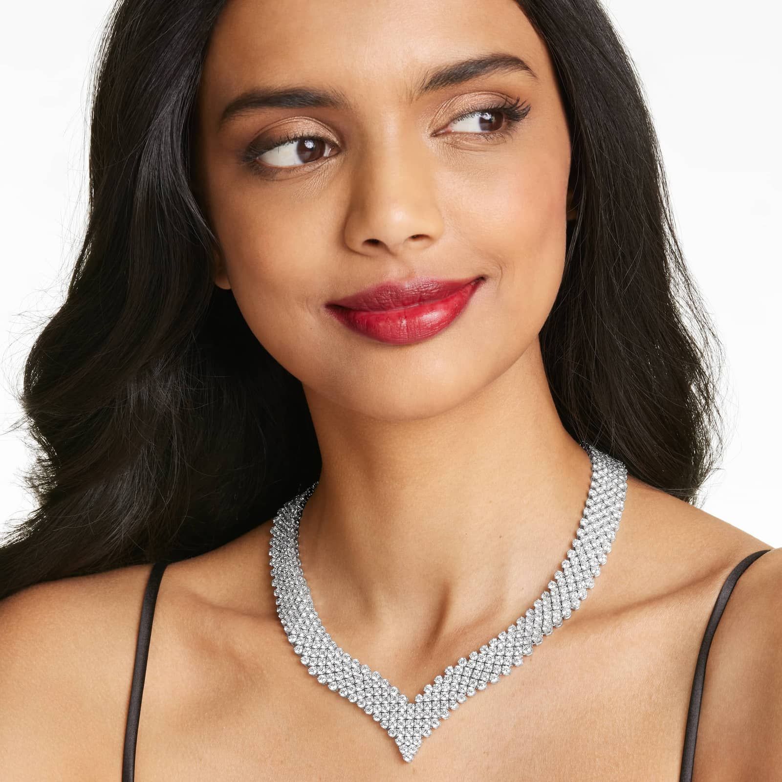 14K White Gold Mesh V Lab-Grown Diamond Necklace