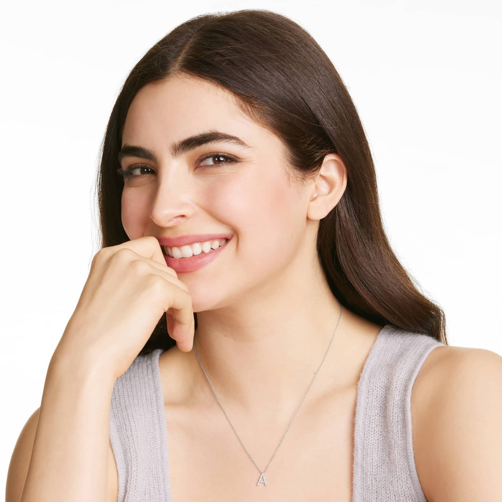 A Initial Lab-Grown Diamond Necklace In 14K White Gold