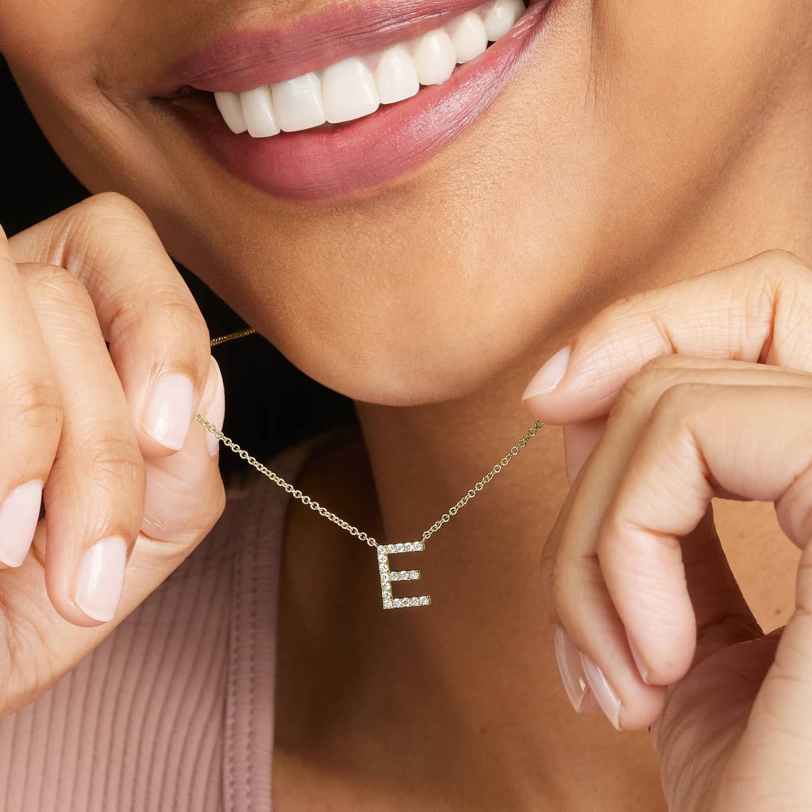 E Initial Lab-Grown Diamond Necklace In 14K Yellow Gold