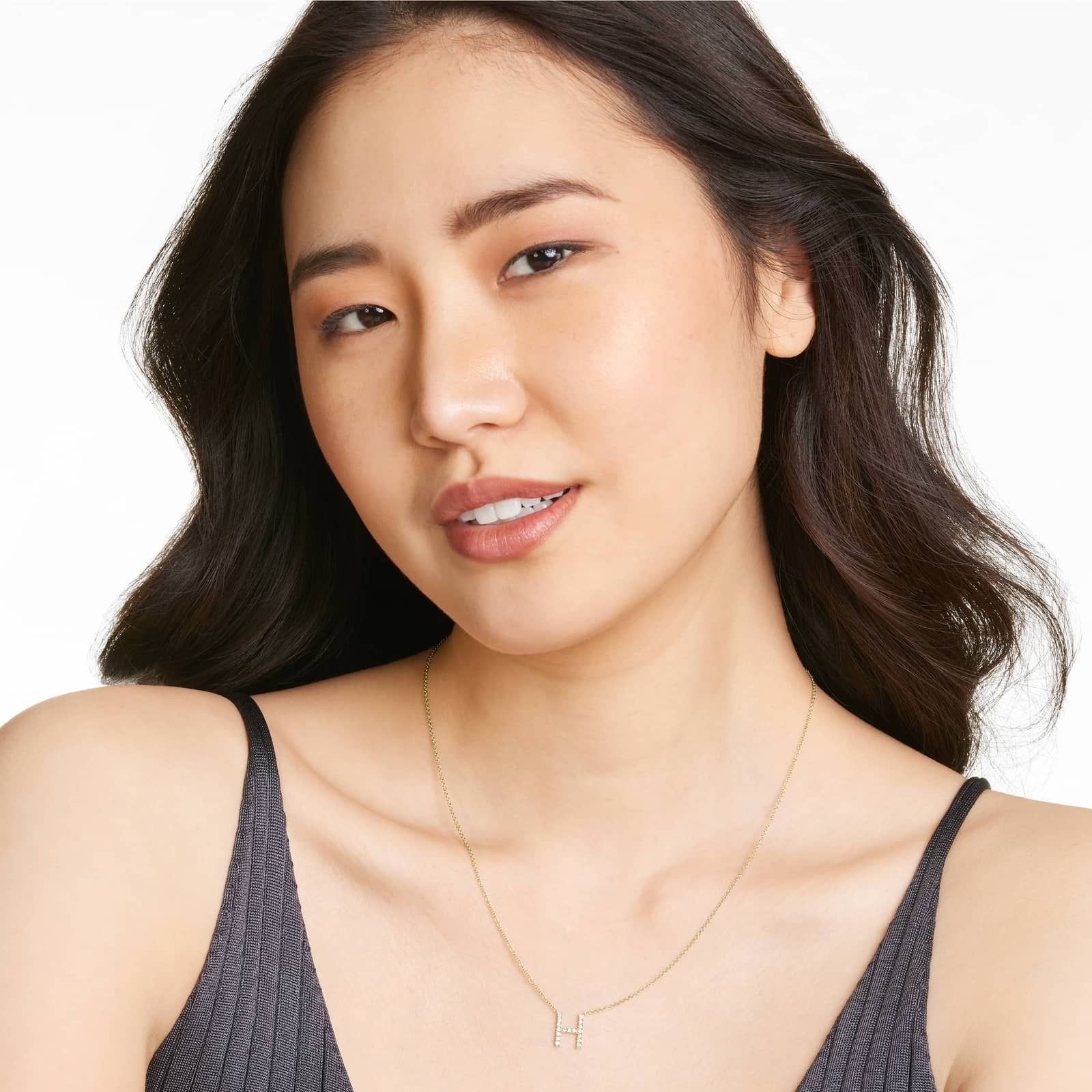 H Initial Lab-Grown Diamond Necklace In 14K Yellow Gold