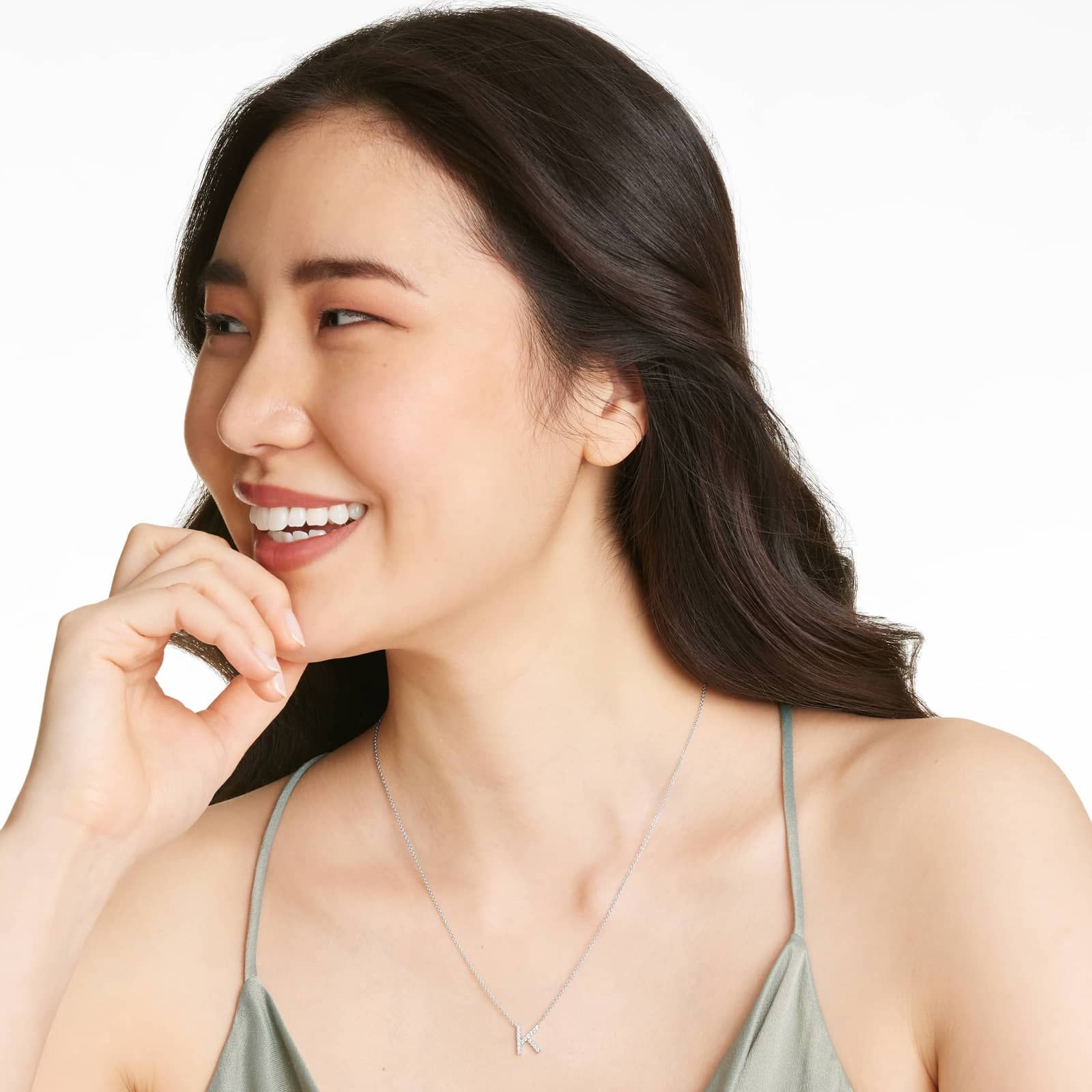 K Initial Lab-Grown Diamond Necklace In 14K White Gold