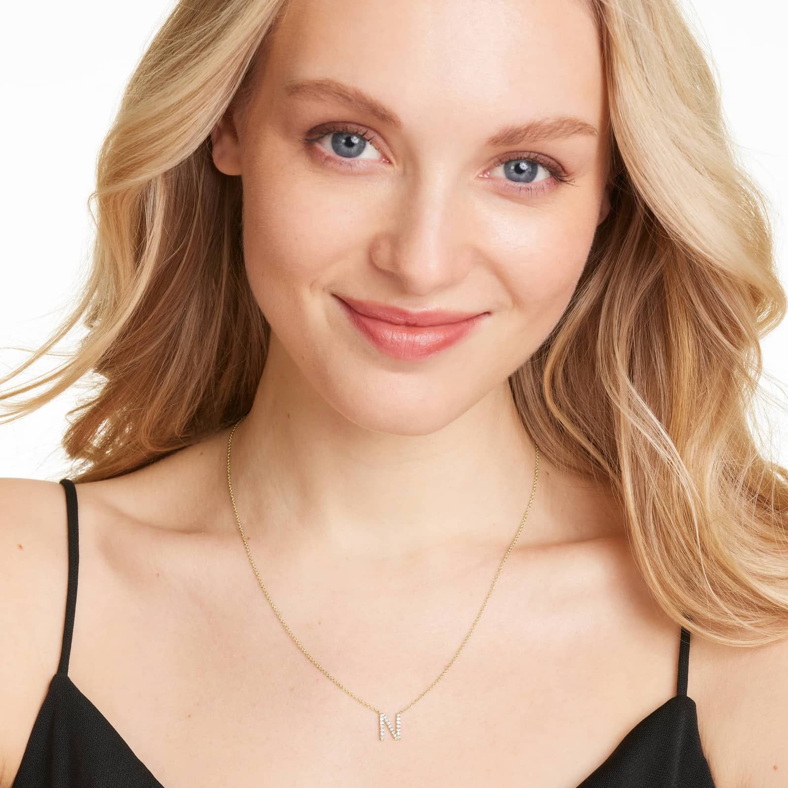 N Initial Lab-Grown Diamond Necklace In 14K Yellow Gold