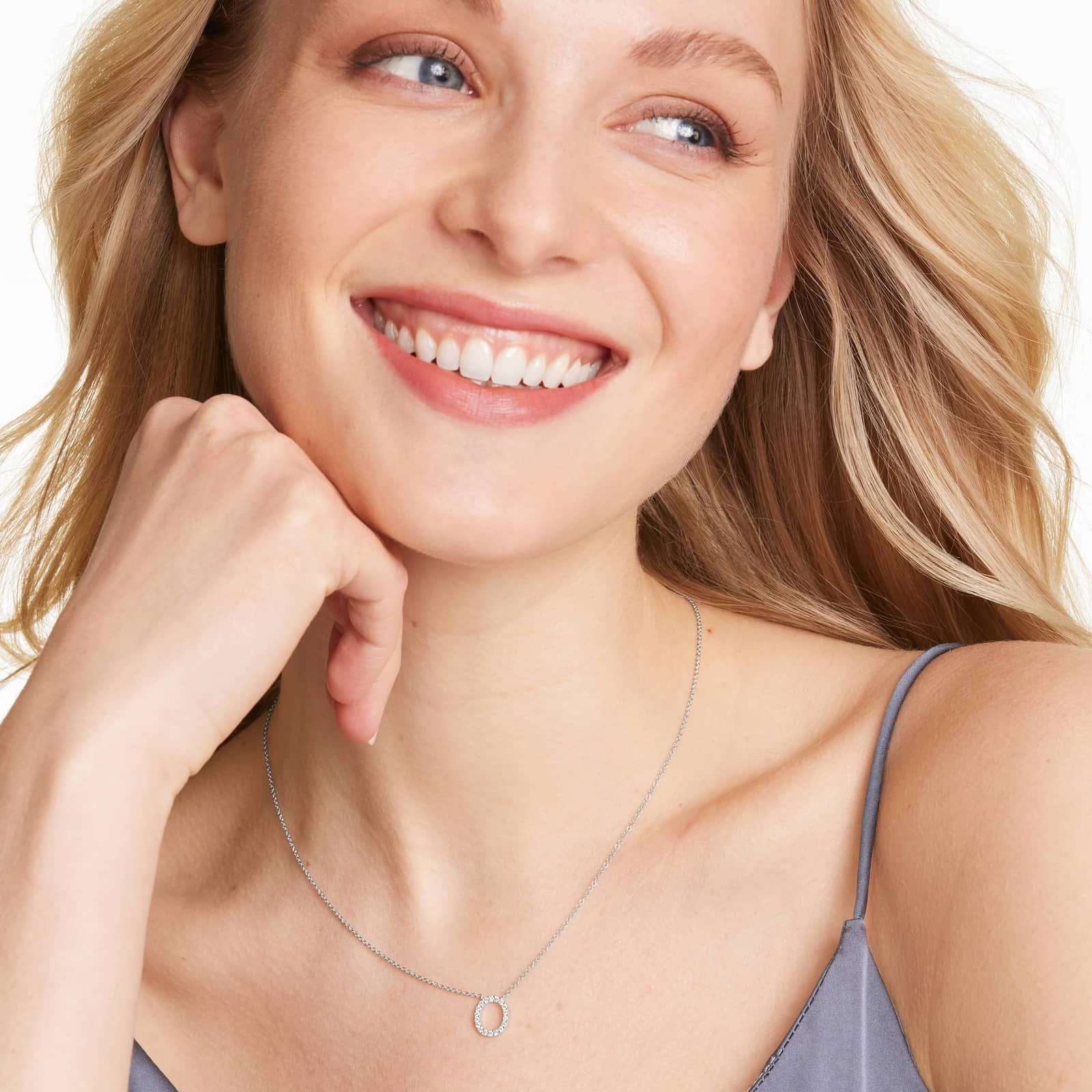 O Initial Lab-Grown Diamond Necklace In 14K White Gold