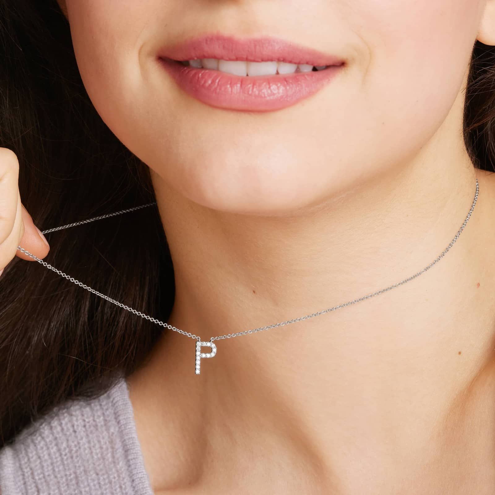 P Initial Lab-Grown Diamond Necklace In 14K White Gold