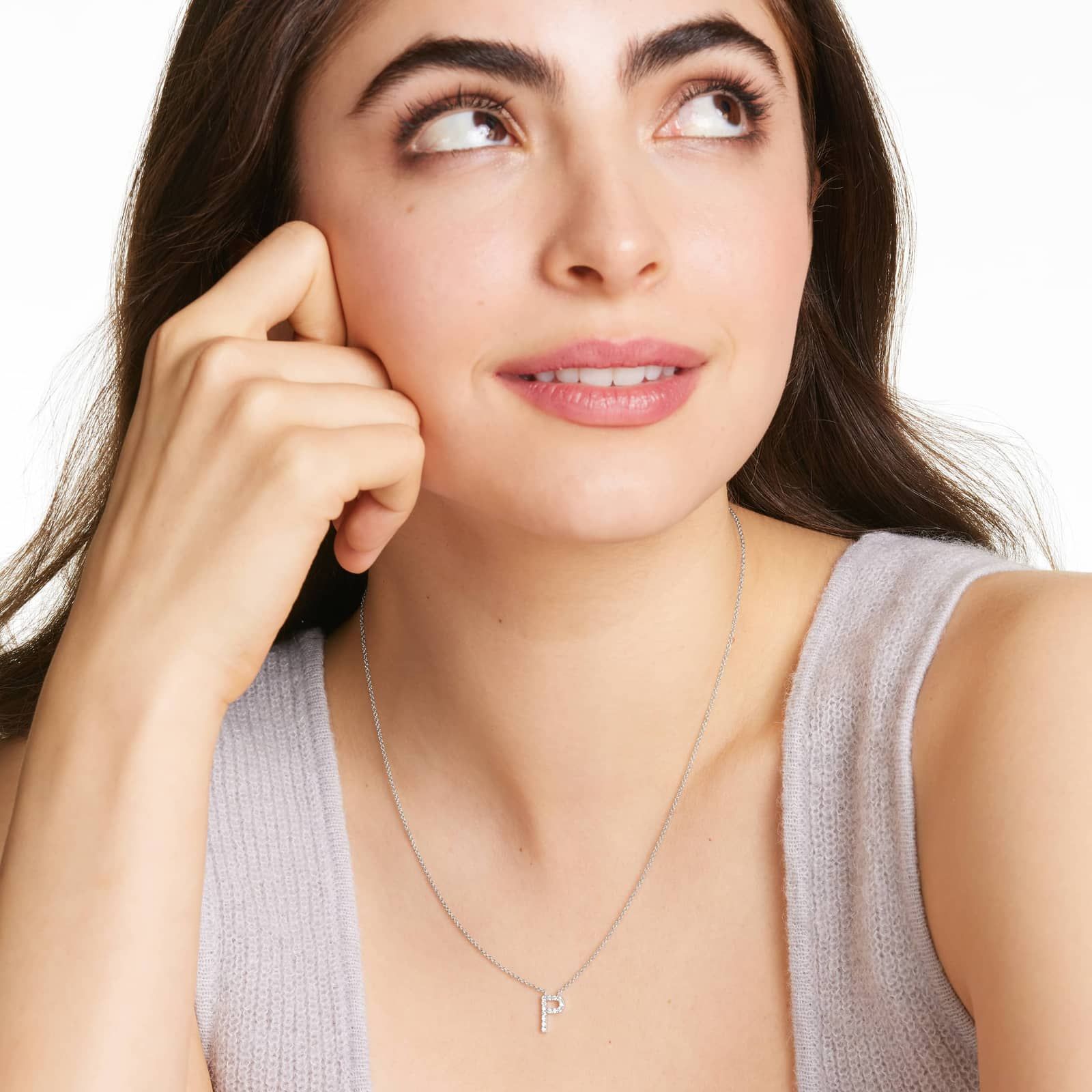 P Initial Lab-Grown Diamond Necklace In 14K White Gold