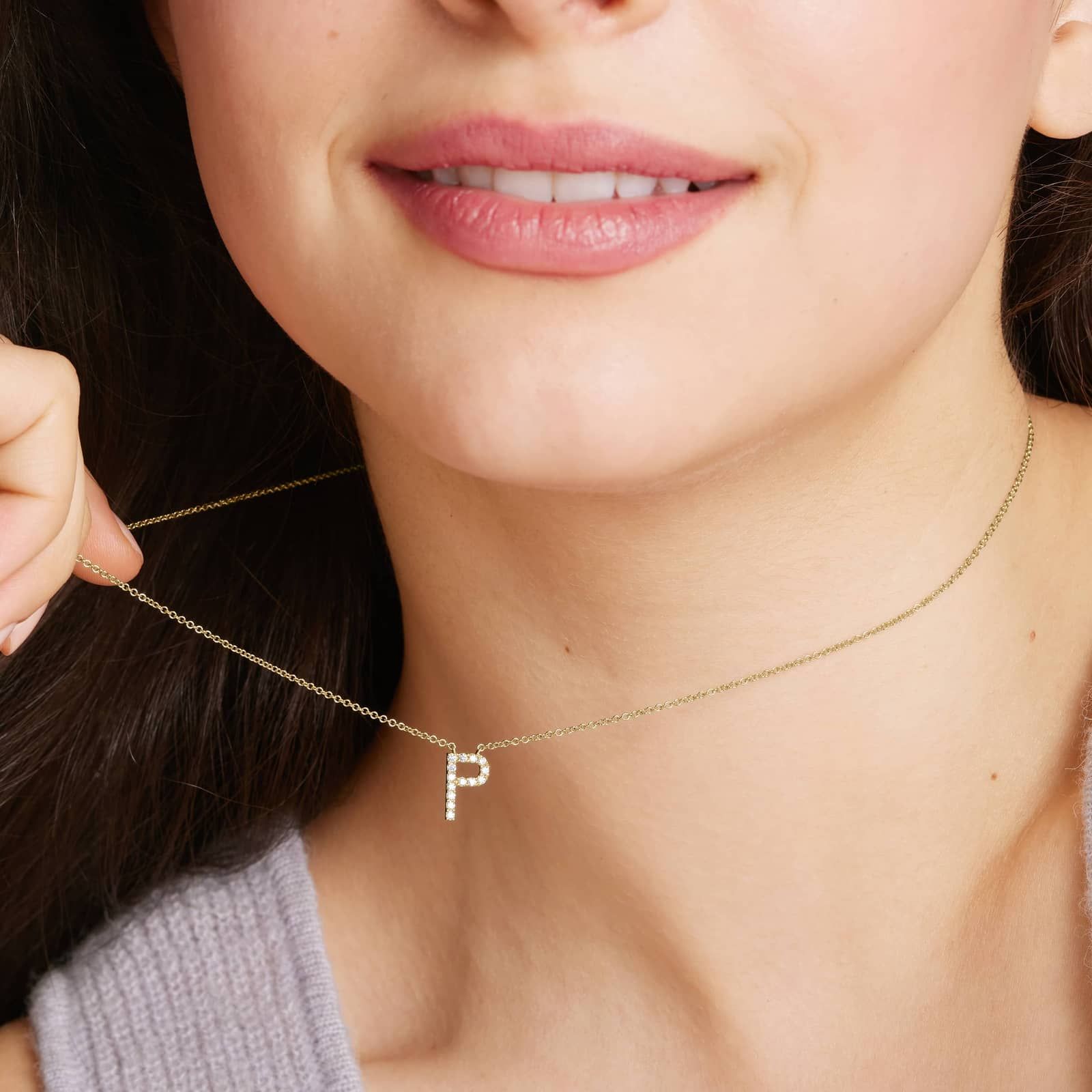 P Initial Lab-Grown Diamond Necklace In 14K Yellow Gold