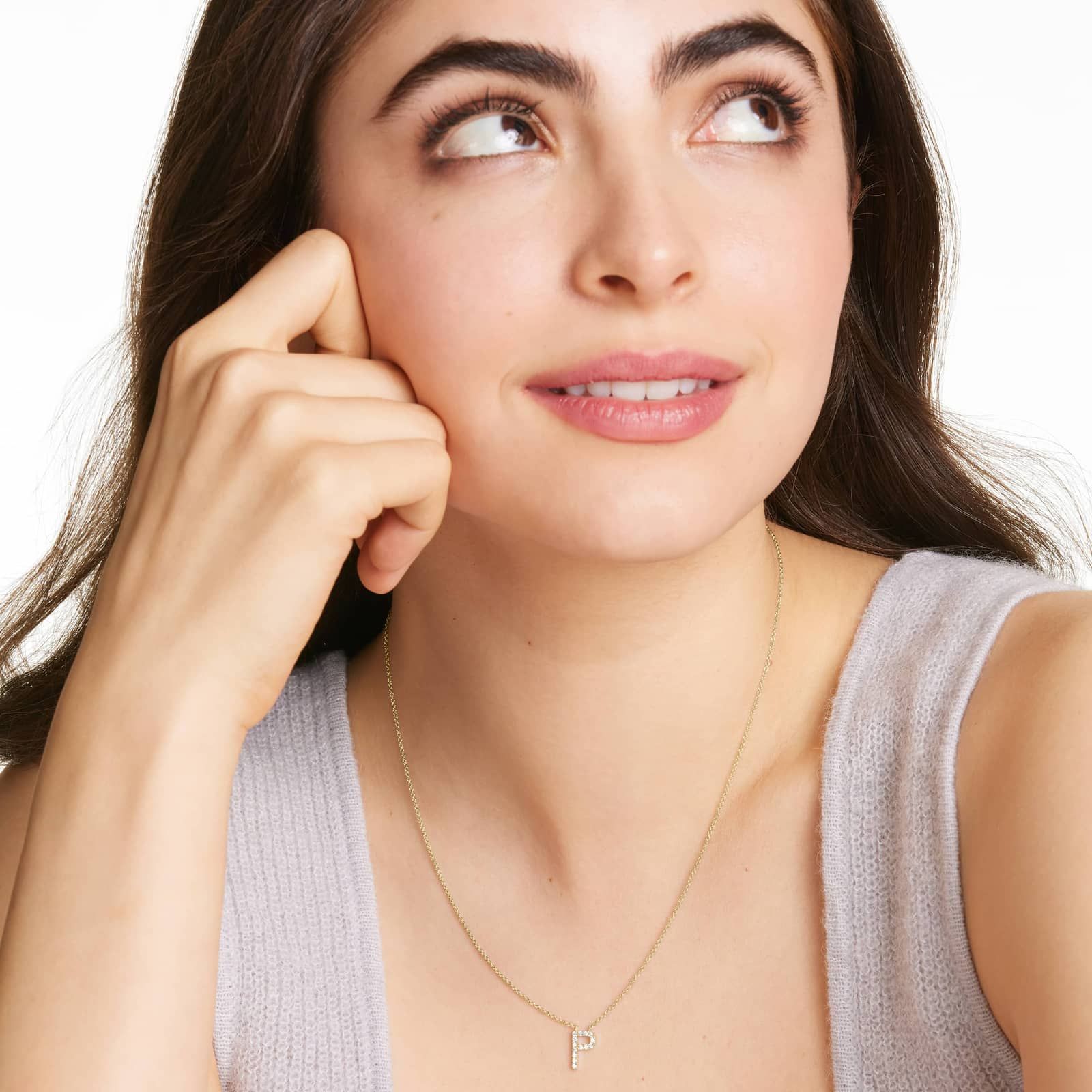 P Initial Lab-Grown Diamond Necklace In 14K Yellow Gold