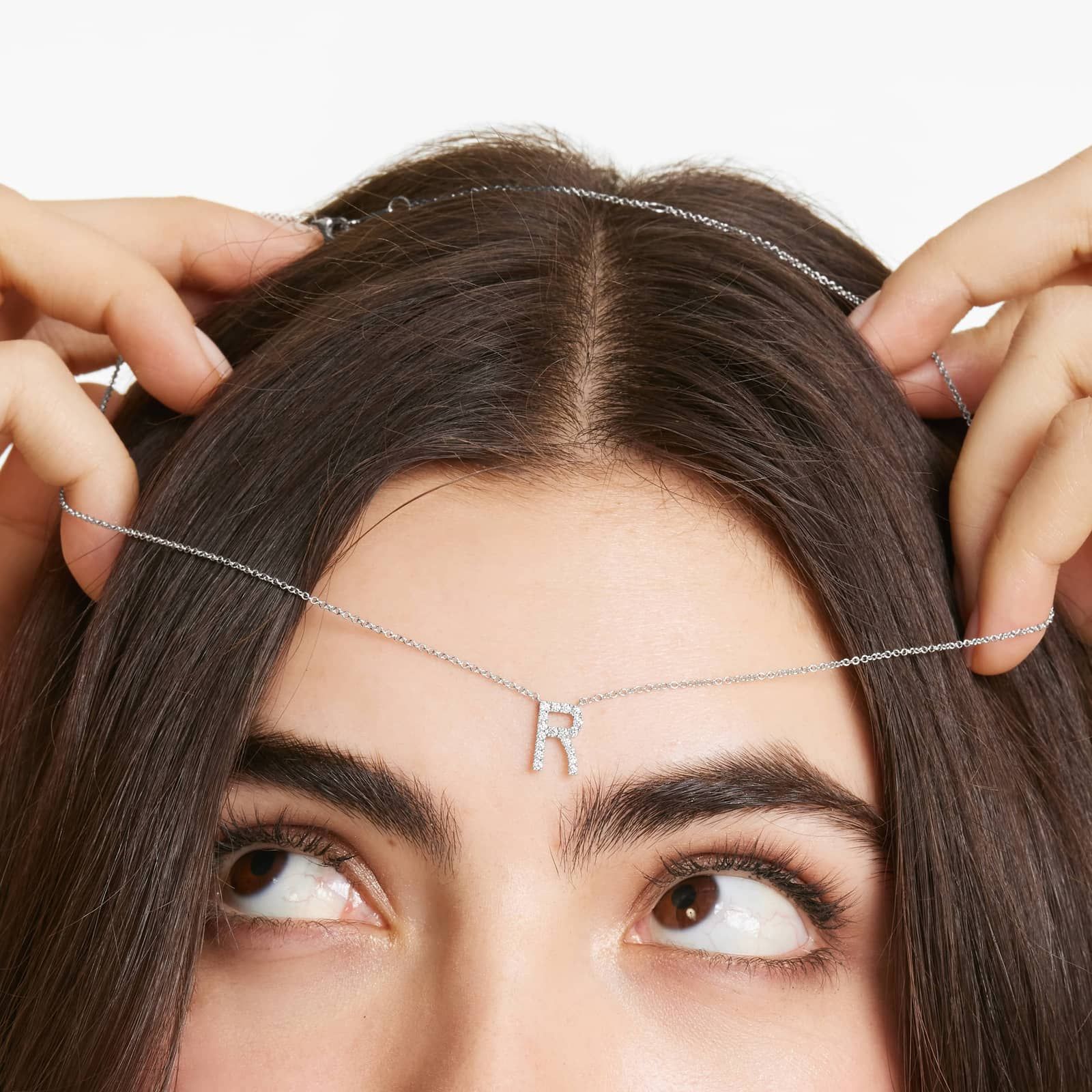 R Initial Lab-Grown Diamond Necklace In 14K White Gold