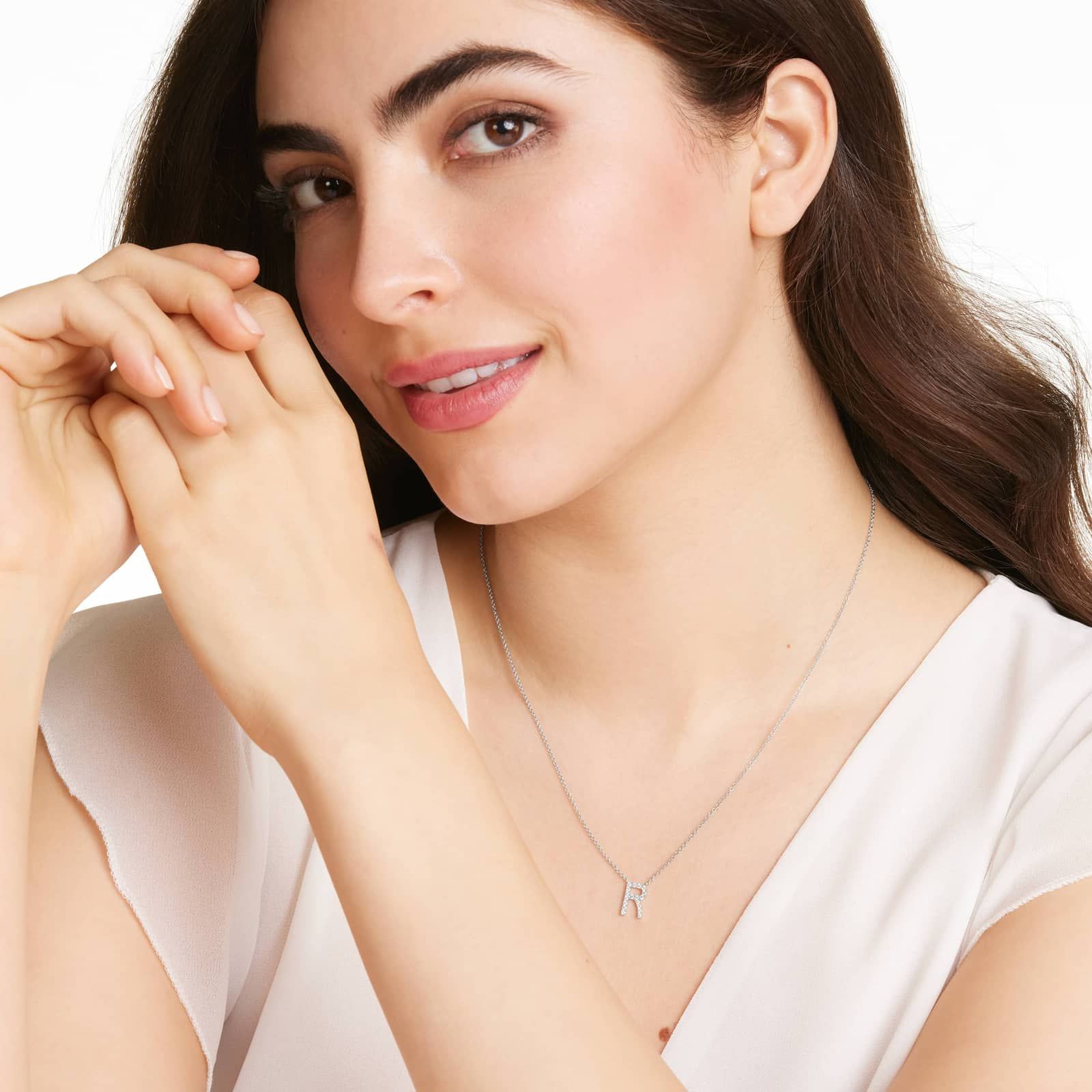 R Initial Lab-Grown Diamond Necklace In 14K White Gold