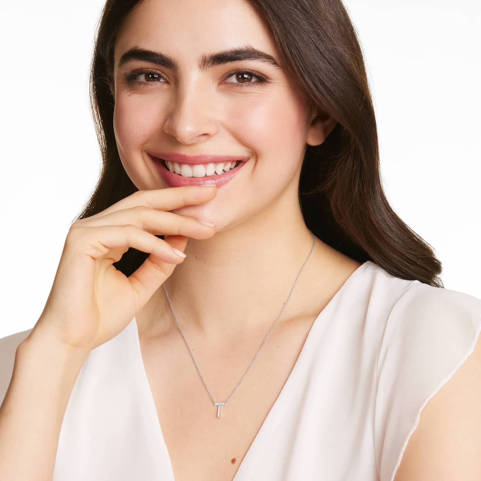 T Initial Lab-Grown Diamond Necklace In 14K White Gold