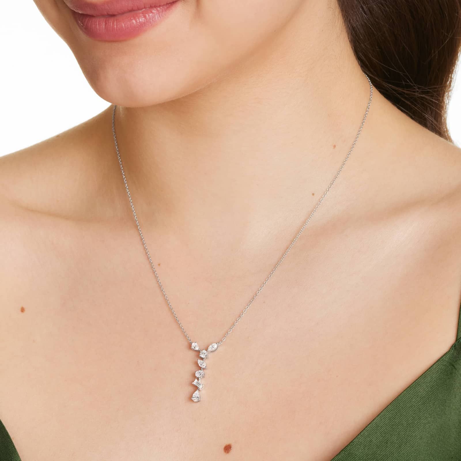 Fancy Diamond Drift Necklace In 14K White Gold