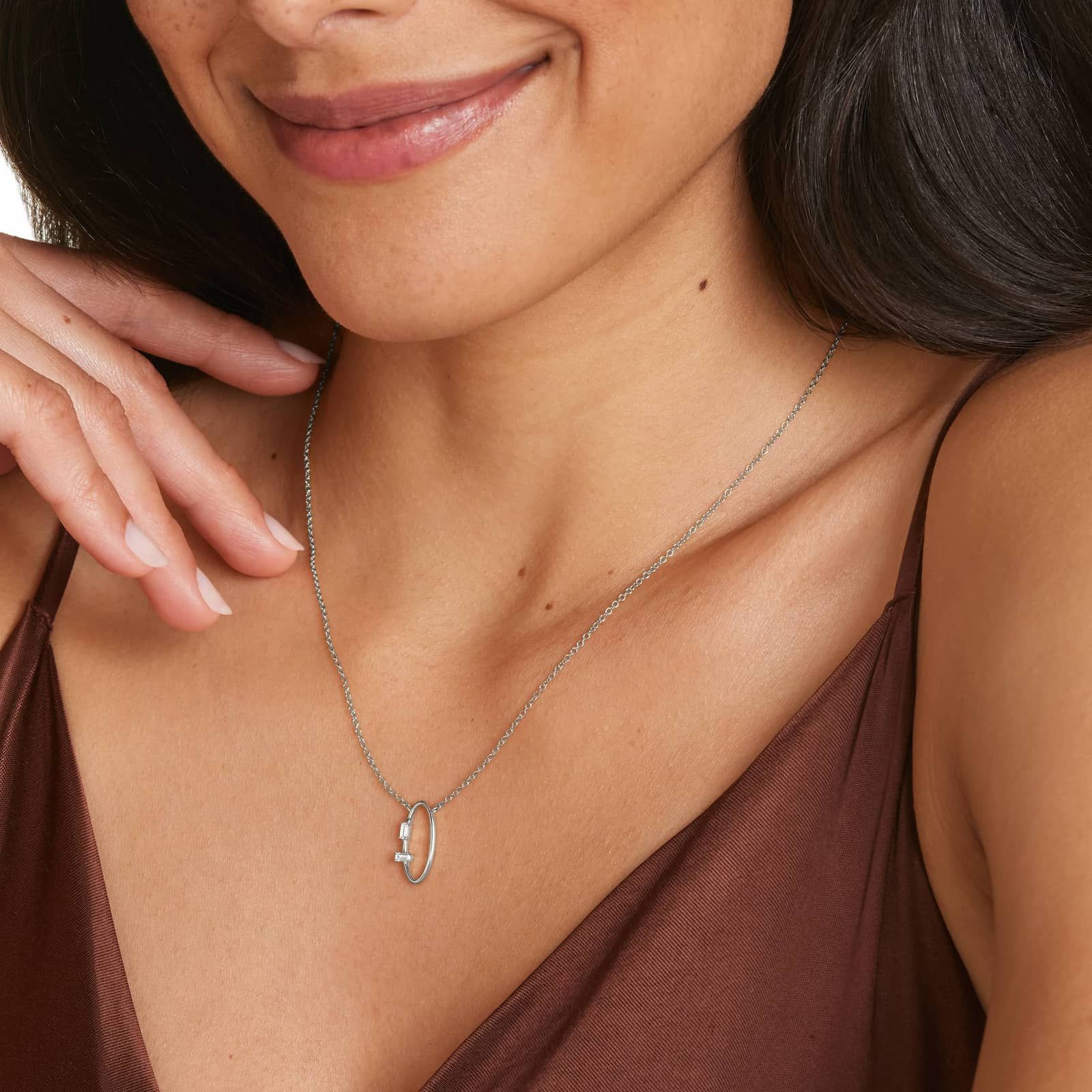 Beaming Baguette Oval Necklace With Baguette Cut Diamonds In 14K White Gold