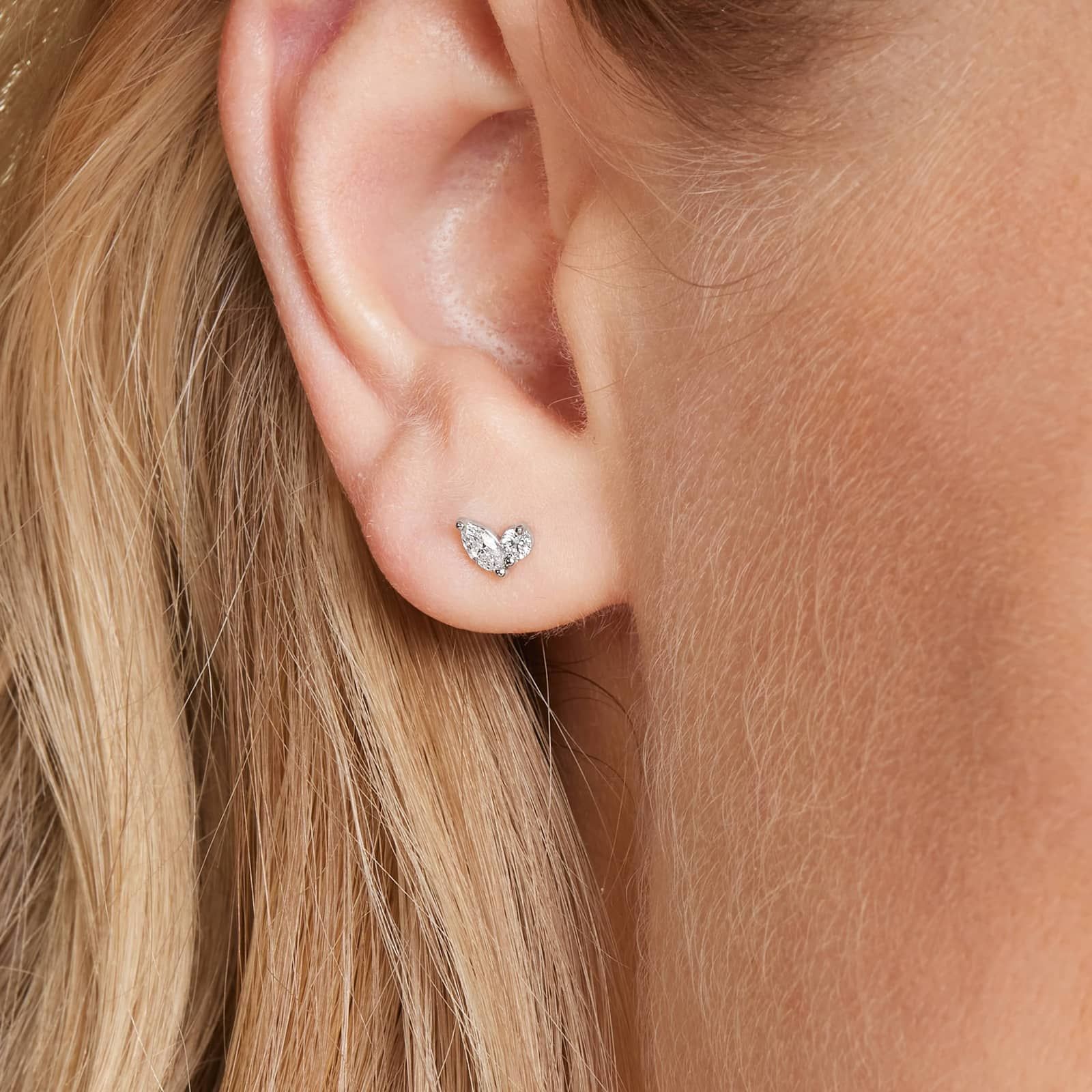Blooming Leaves Lab-Grown Diamond Stud Earrings In 14K White Gold