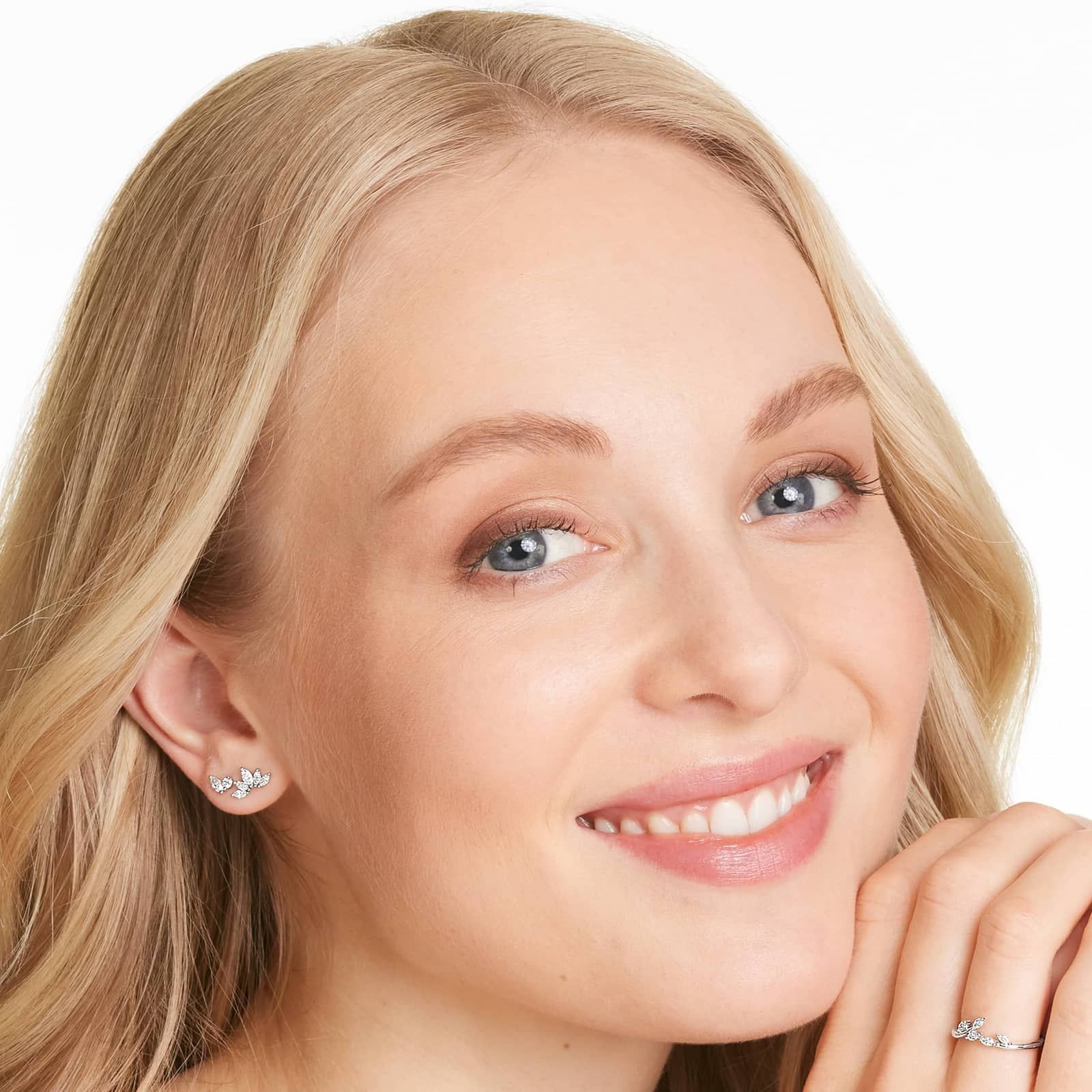 Blooming Leaves Lab-Grown Diamond Stud Earrings In 14K White Gold