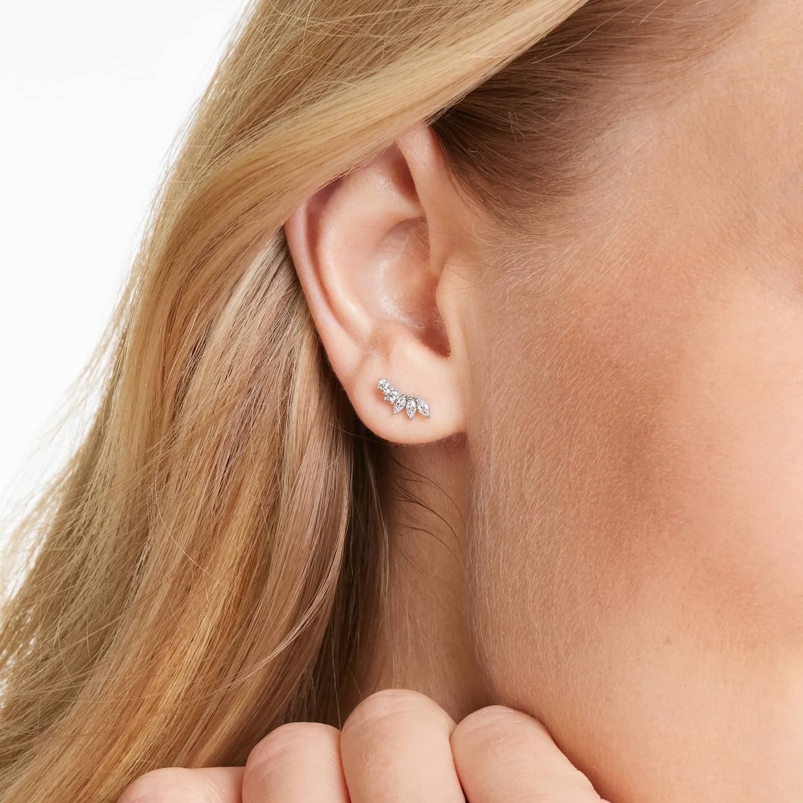 Ivy Diamond Climber Earrings In 14K White Gold